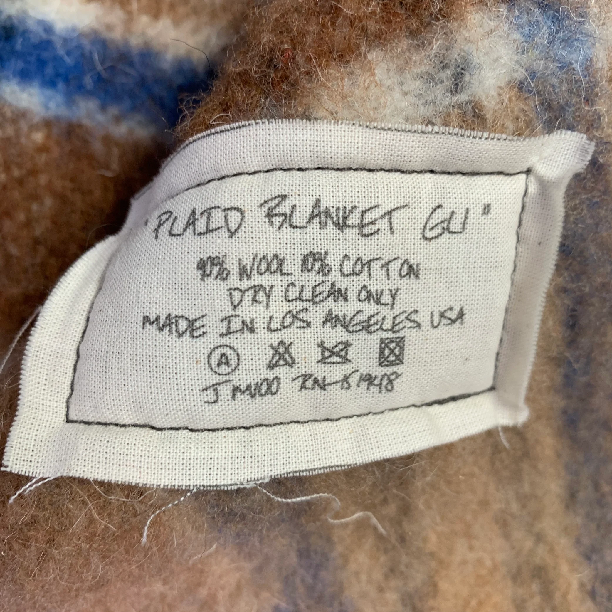 GREG LAUREN Size M Brown Blue Plaid Wool Cotton Shawl Collar Jacket - Image 7