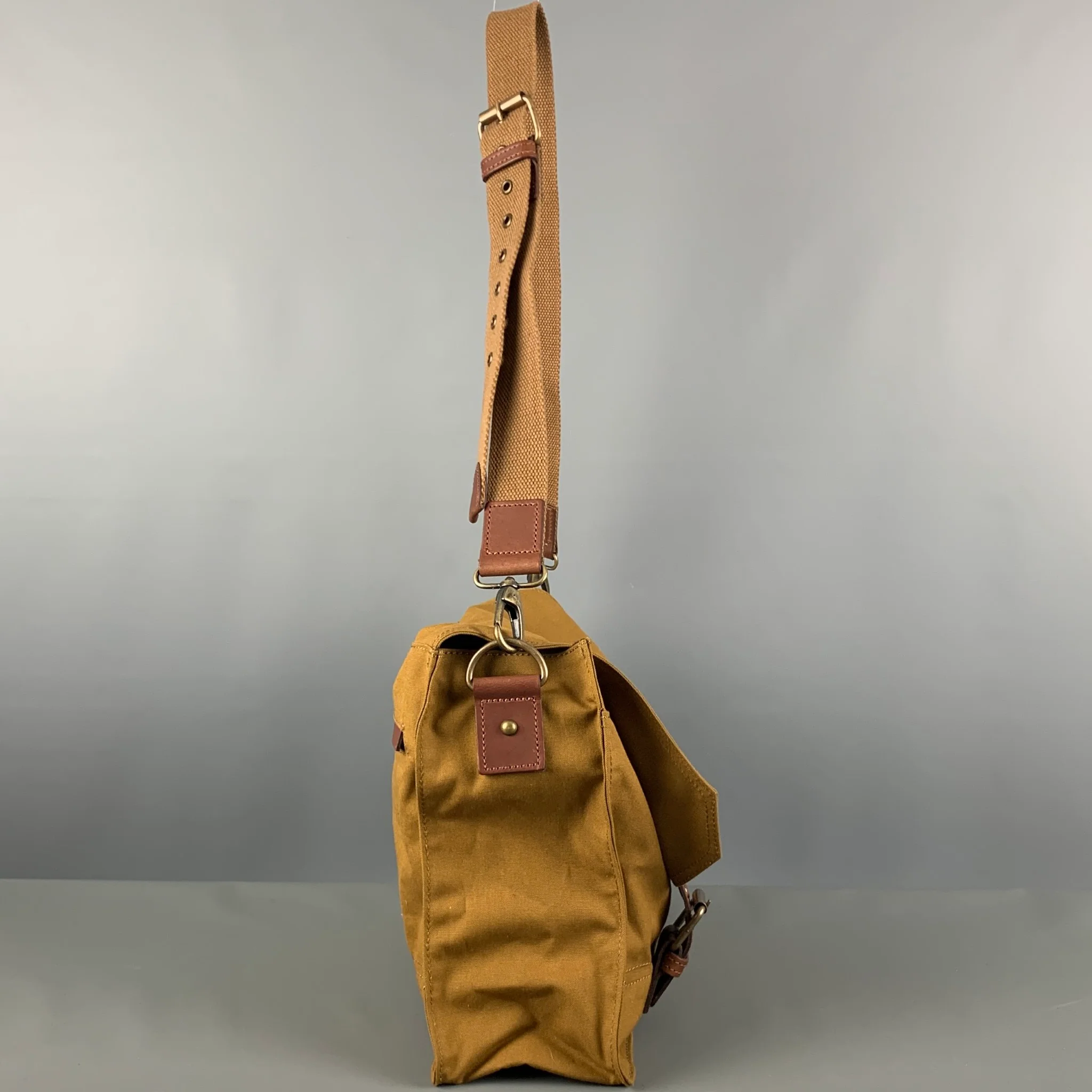 GRENSON Khaki Brown Canvas Leather Messenger Bags - Image 2
