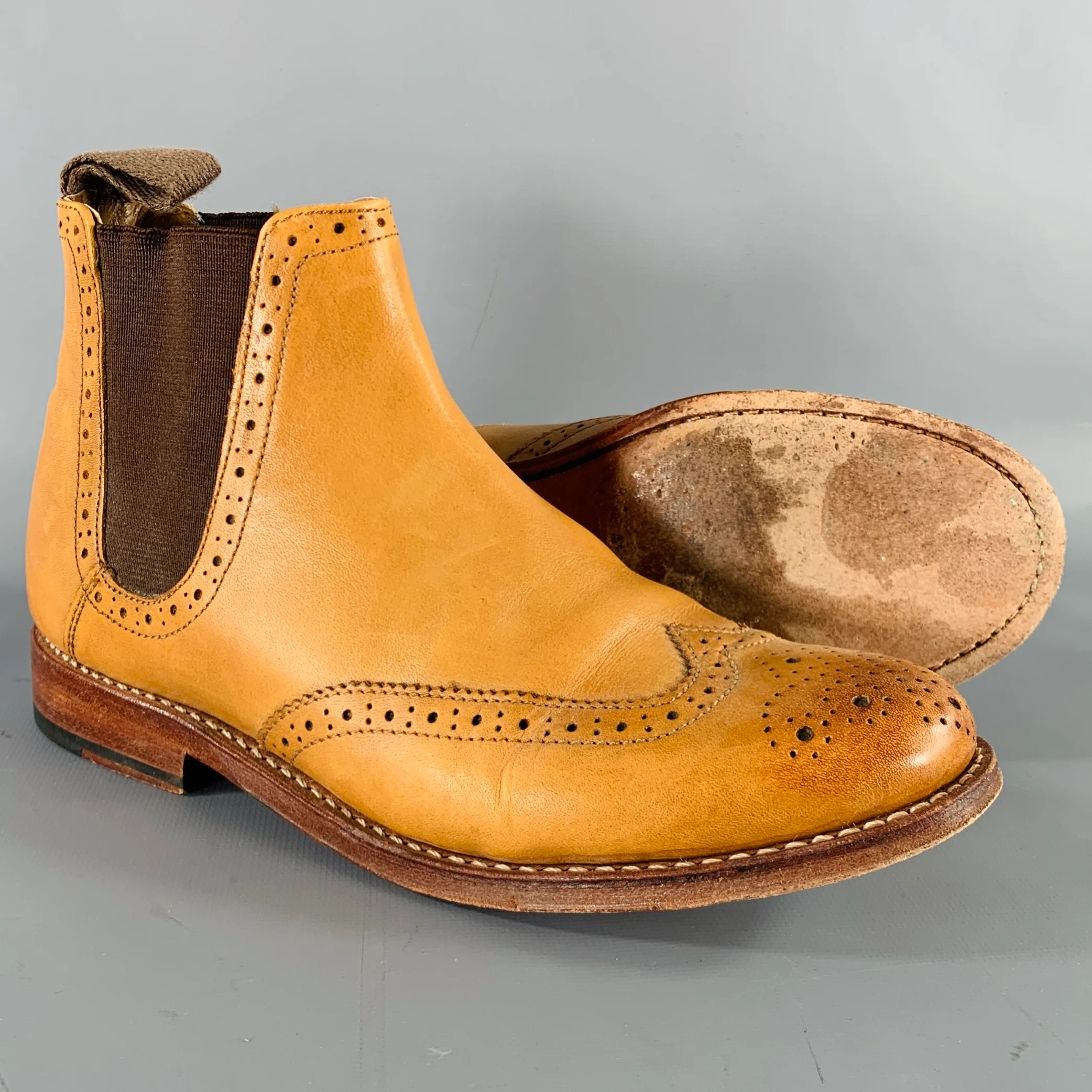 GRENSON Size 7 Beige Leather Perforated Wingtip Chelsea Boots - Image 5