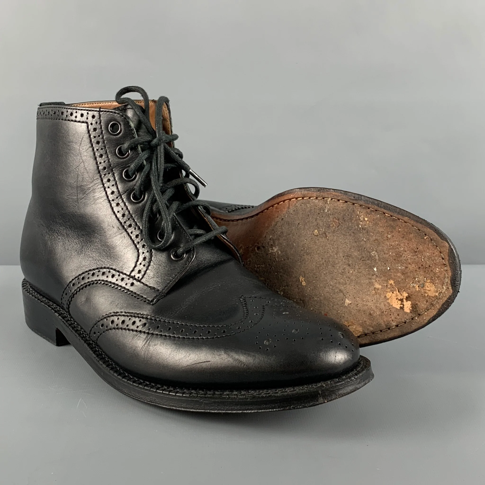 GRENSON Size 9 Black Perforated Leather Wingtip Boots - Image 5