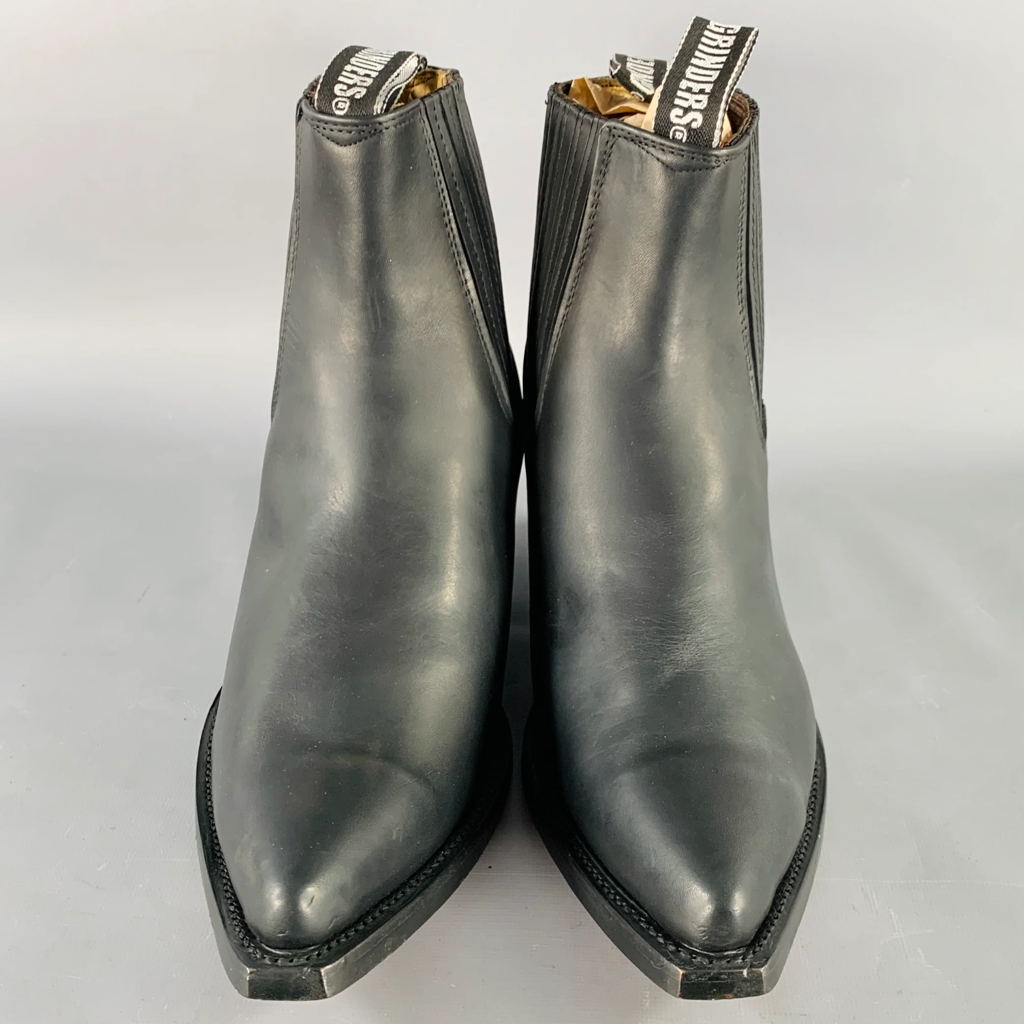 GRINDERS Size 13 Black Pointed Toe Cowboy Ankle Boots - Image 4