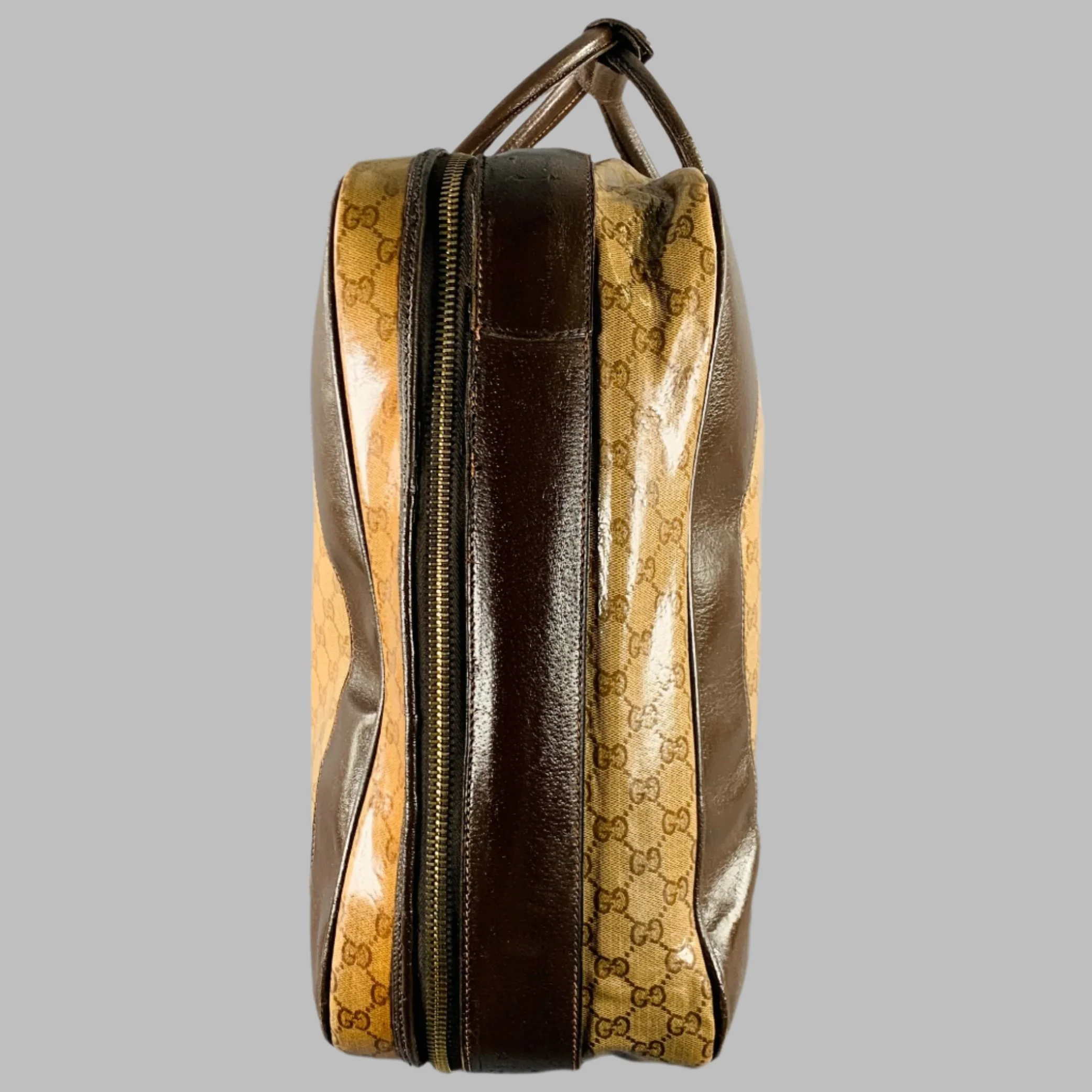 GUCCI Beige Brown Guccissima Monogram Coated Canvas Leather Suitcase - Image 4
