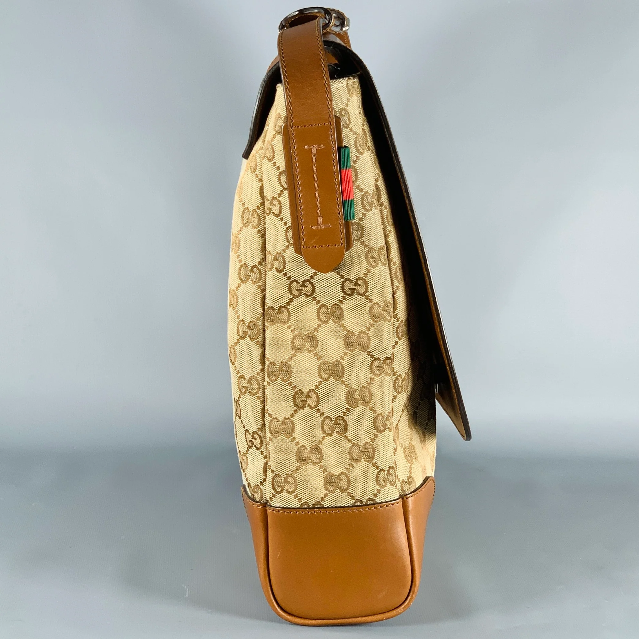 GUCCI Beige Brown Monogram Canvas Leather Crossbody Bag - Image 3