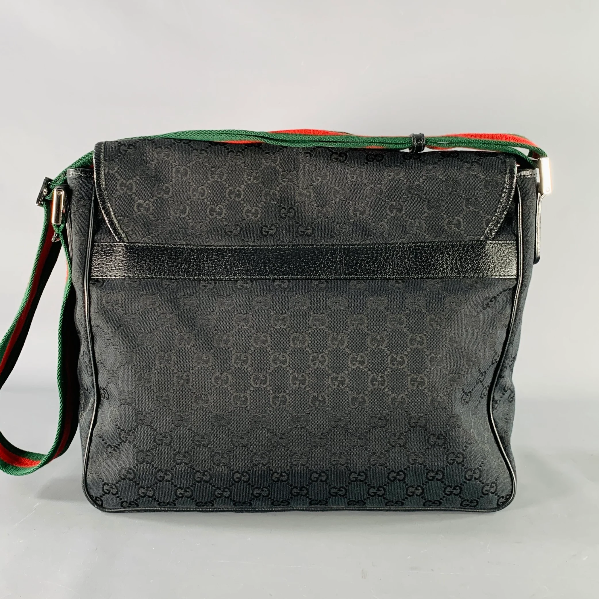 GUCCI Black Red Green Guccissima Monogram Web Canvas Messenger Bag - Image 5