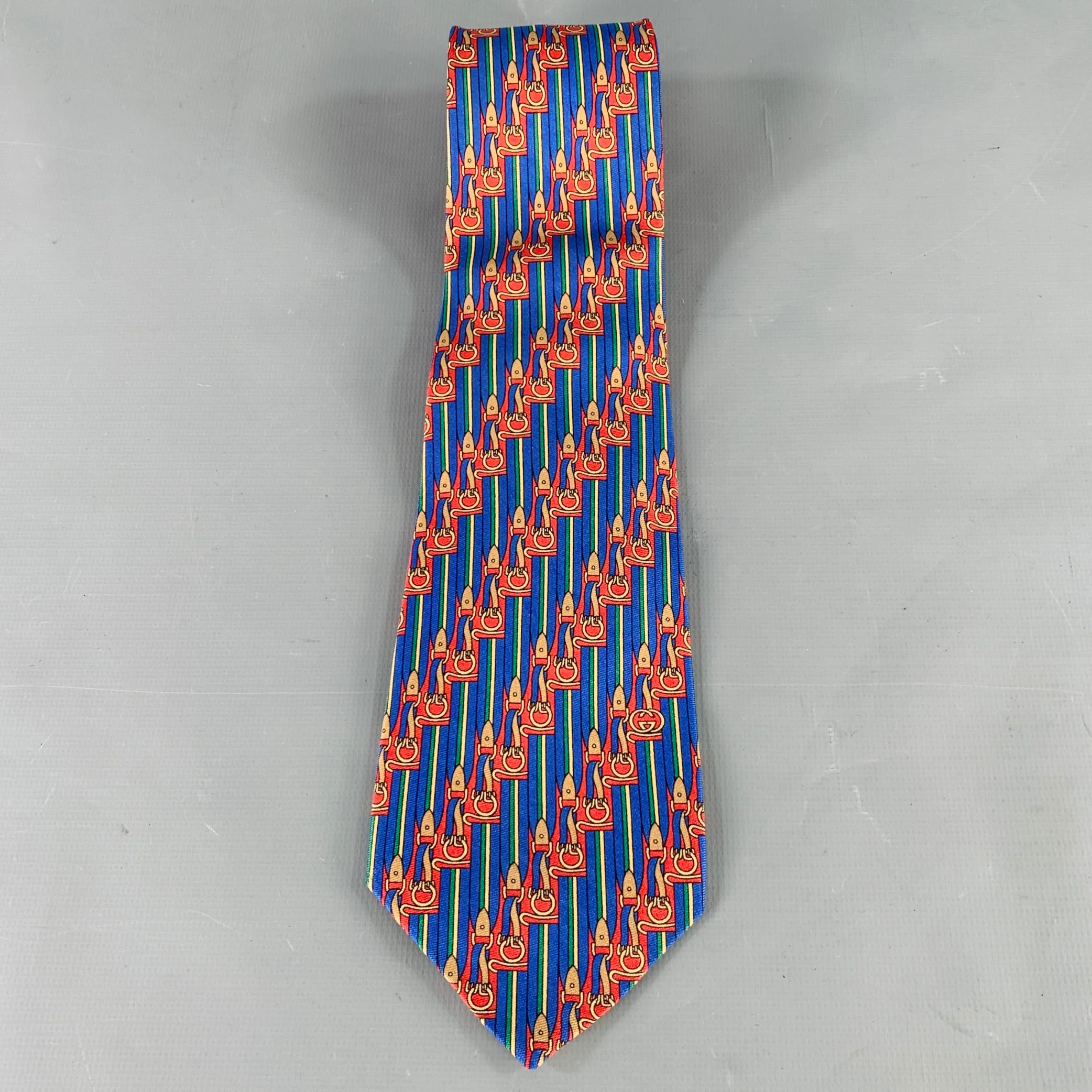 GUCCI Blue Red Equestrian Stripe Silk Tie - Image 3