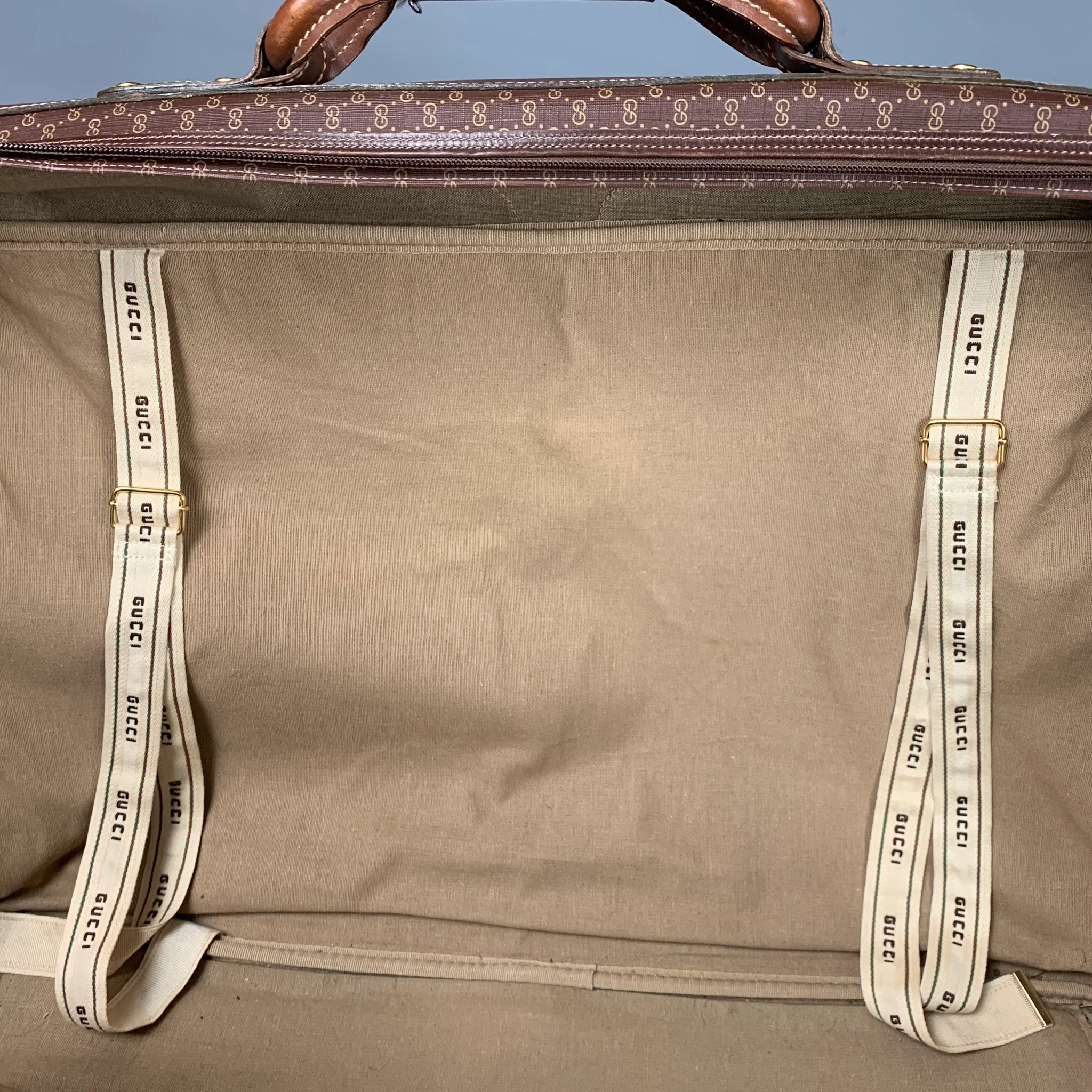 GUCCI Brown Beige Monogram Leather Coated Canvas Suitcase Bag - Image 11