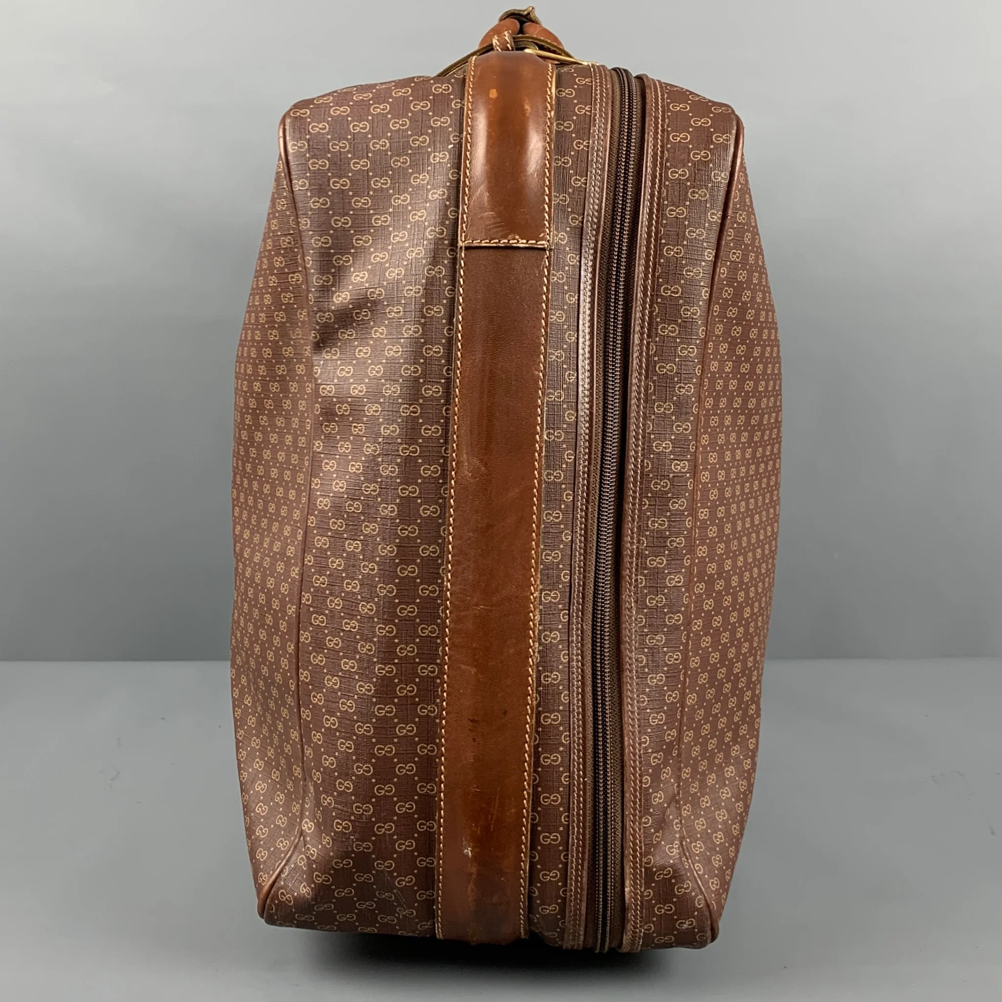 GUCCI Brown Beige Monogram Leather Coated Canvas Suitcase Bag - Image 2