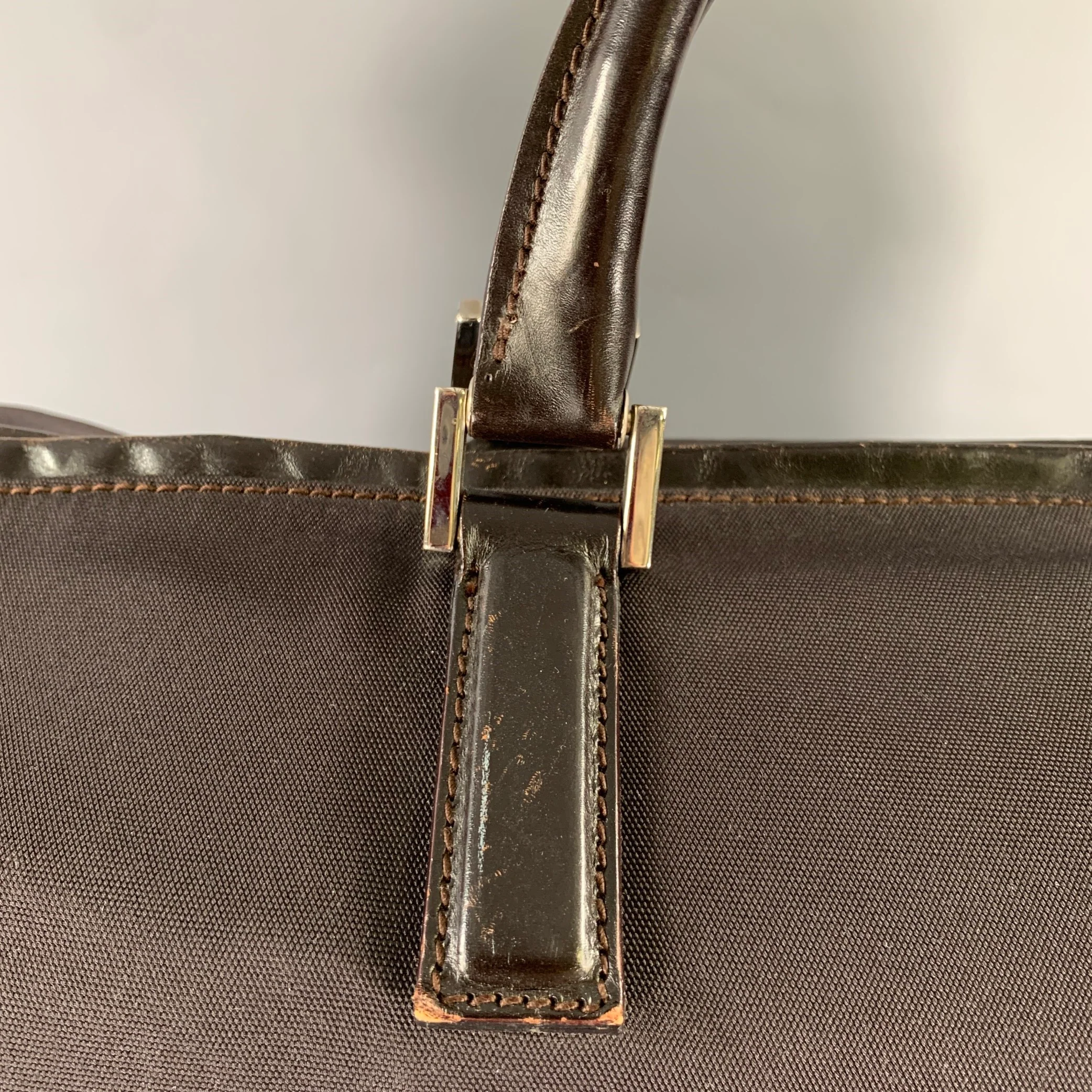 GUCCI Brown Leather Trim Nylon Weekender Bags & Leather Goods - Image 3