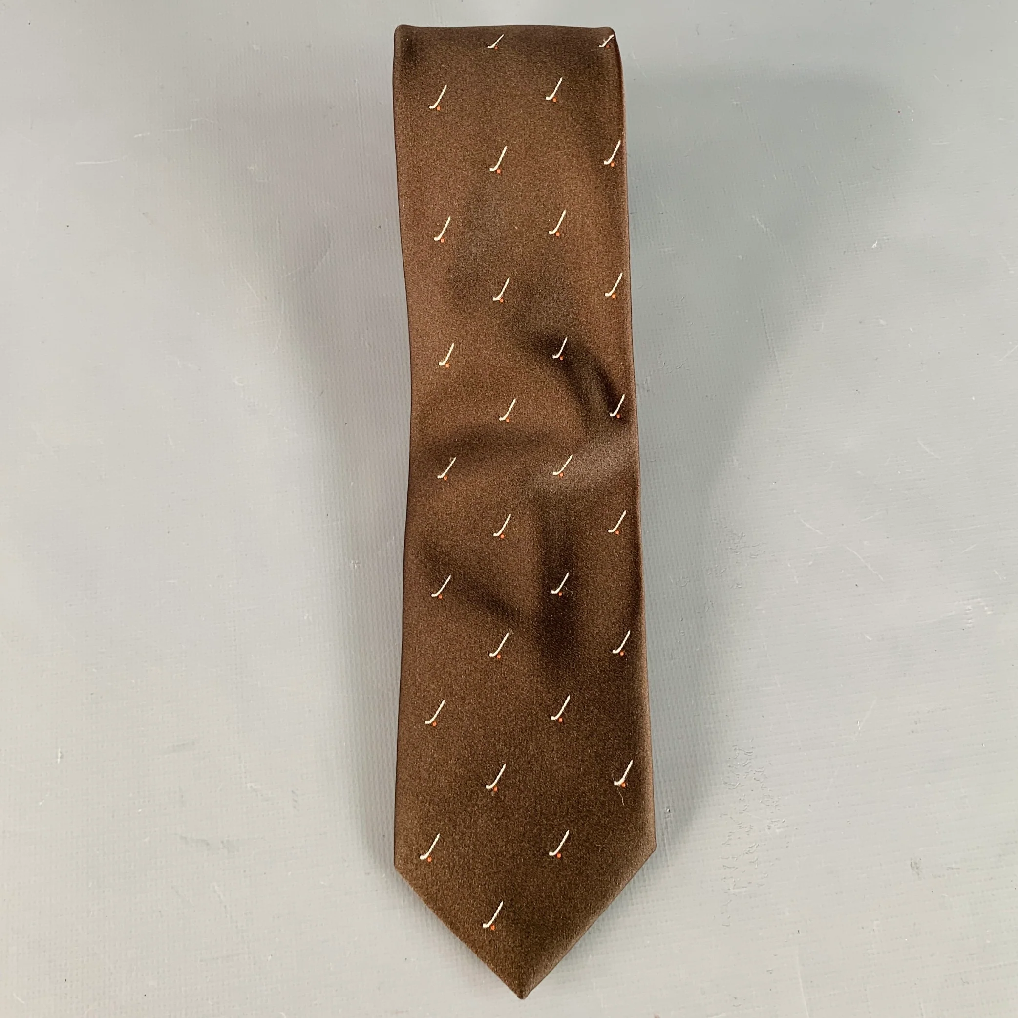 GUCCI Brown White Abstract Silk Skinny Tie - Image 3