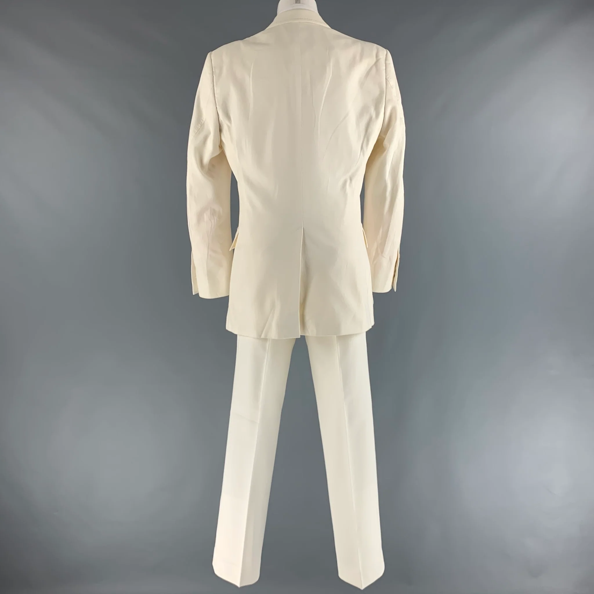 GUCCI Chest Size 40 Beige Solid Cotton Notch Lapel 32 29 Suit - Image 5