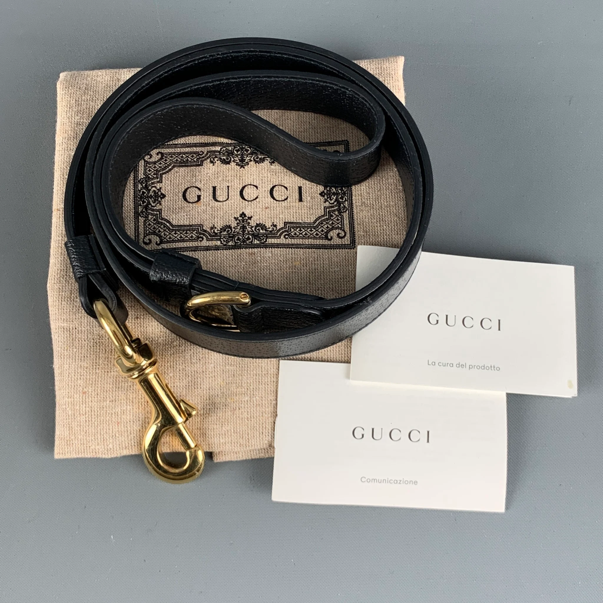 GUCCI Dog Leash Black Gold Leather Goods - Image 7