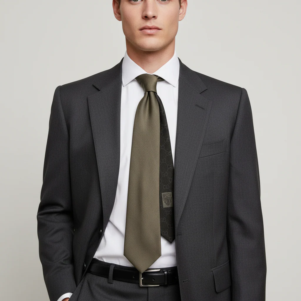 GUCCI Grey Mixed Pattern Cotton Silk Tie - Image 2