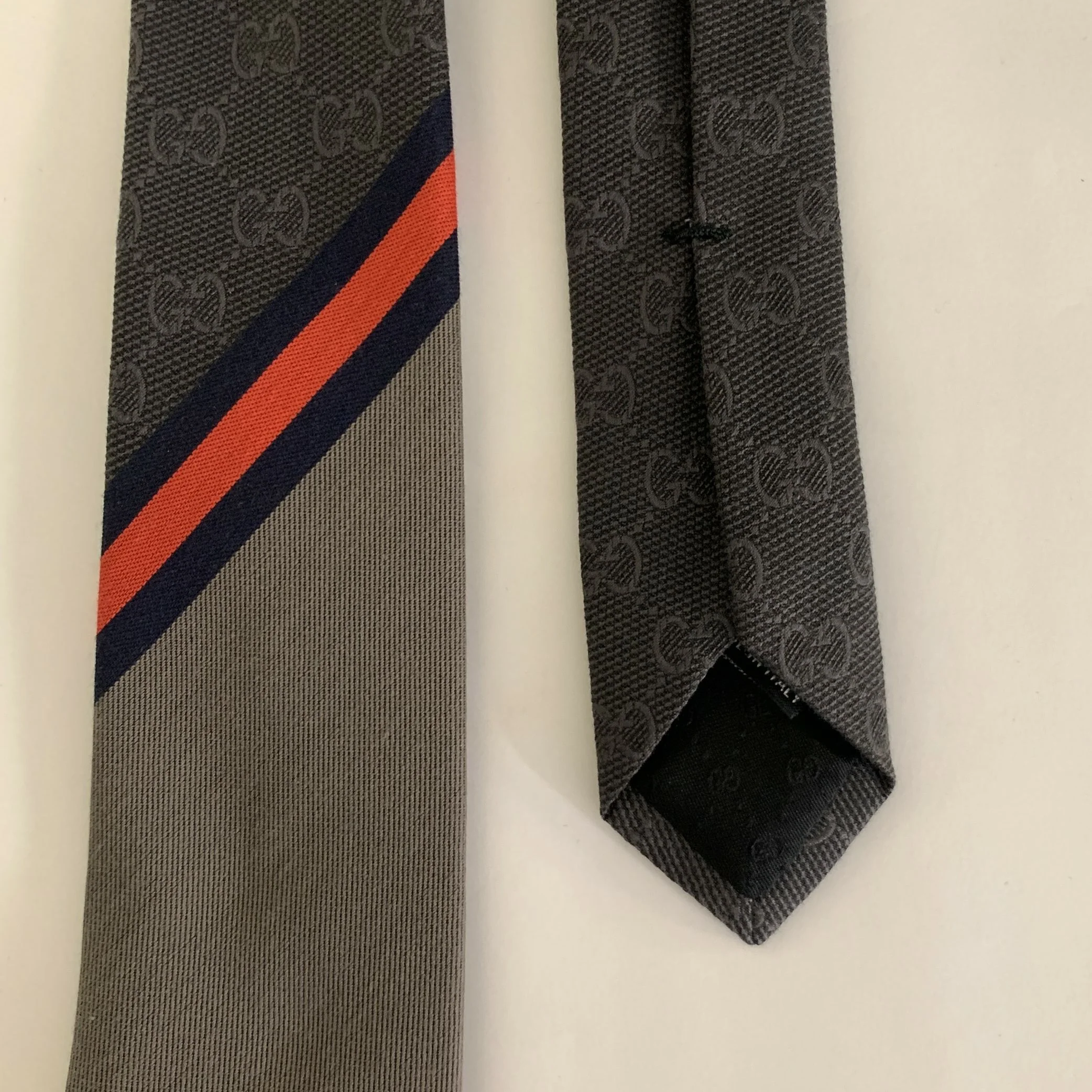 GUCCI Grey Mixed Pattern Cotton Silk Tie - Image 3