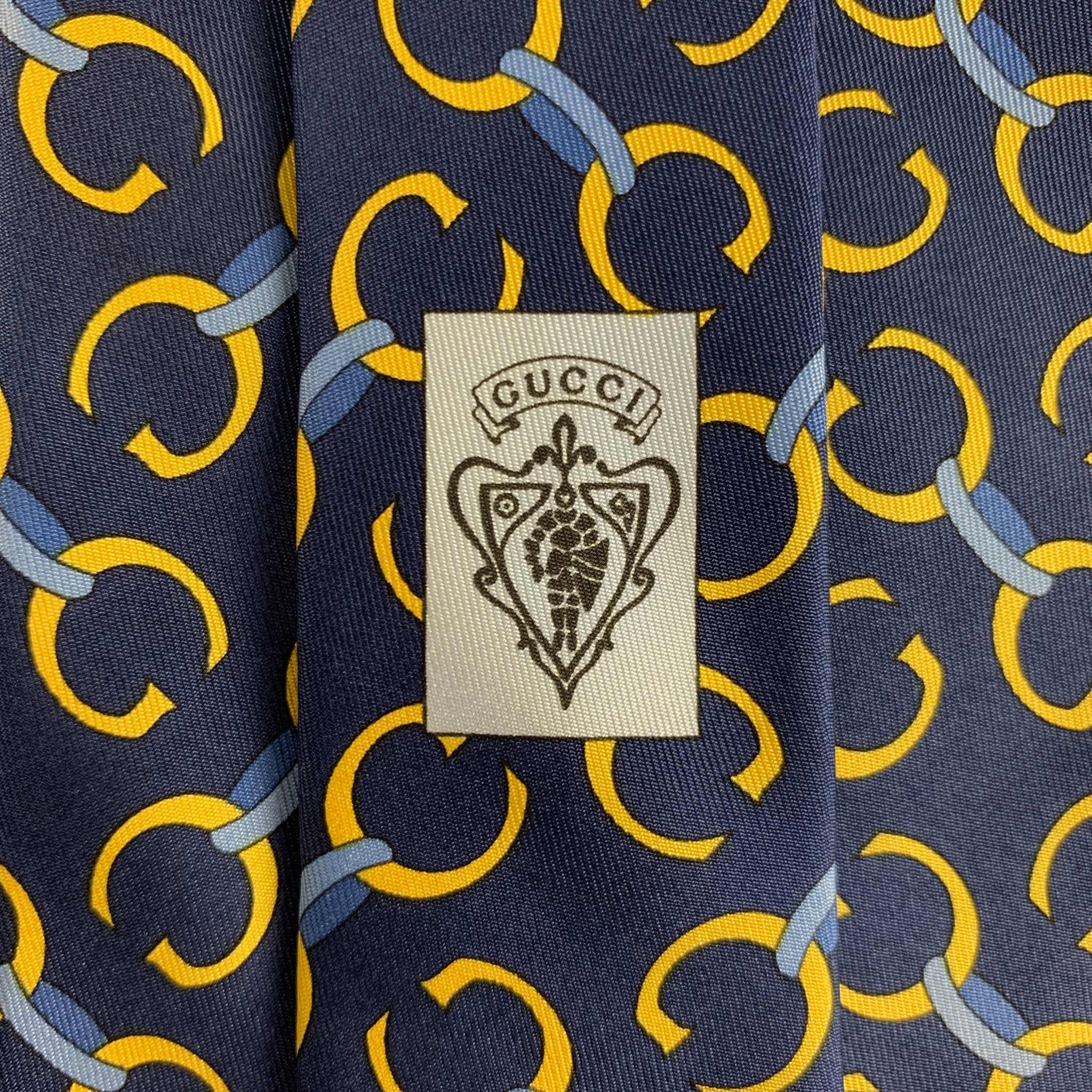 GUCCI Navy mongram Silk Tie - Image 5