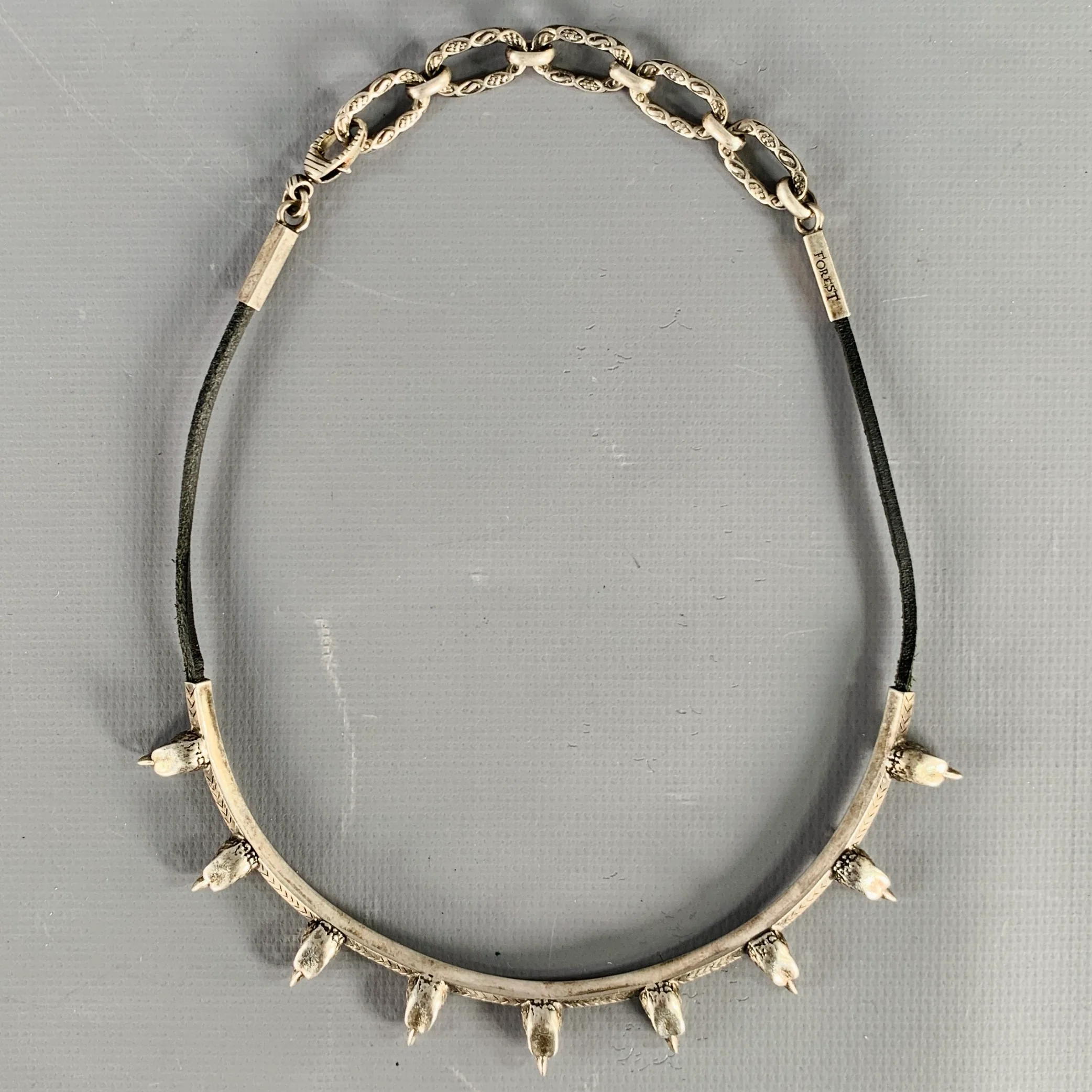 GUCCI Silver Black Mixed Materials Leather Eagle Sterling Silver Choker Necklace - Image 2