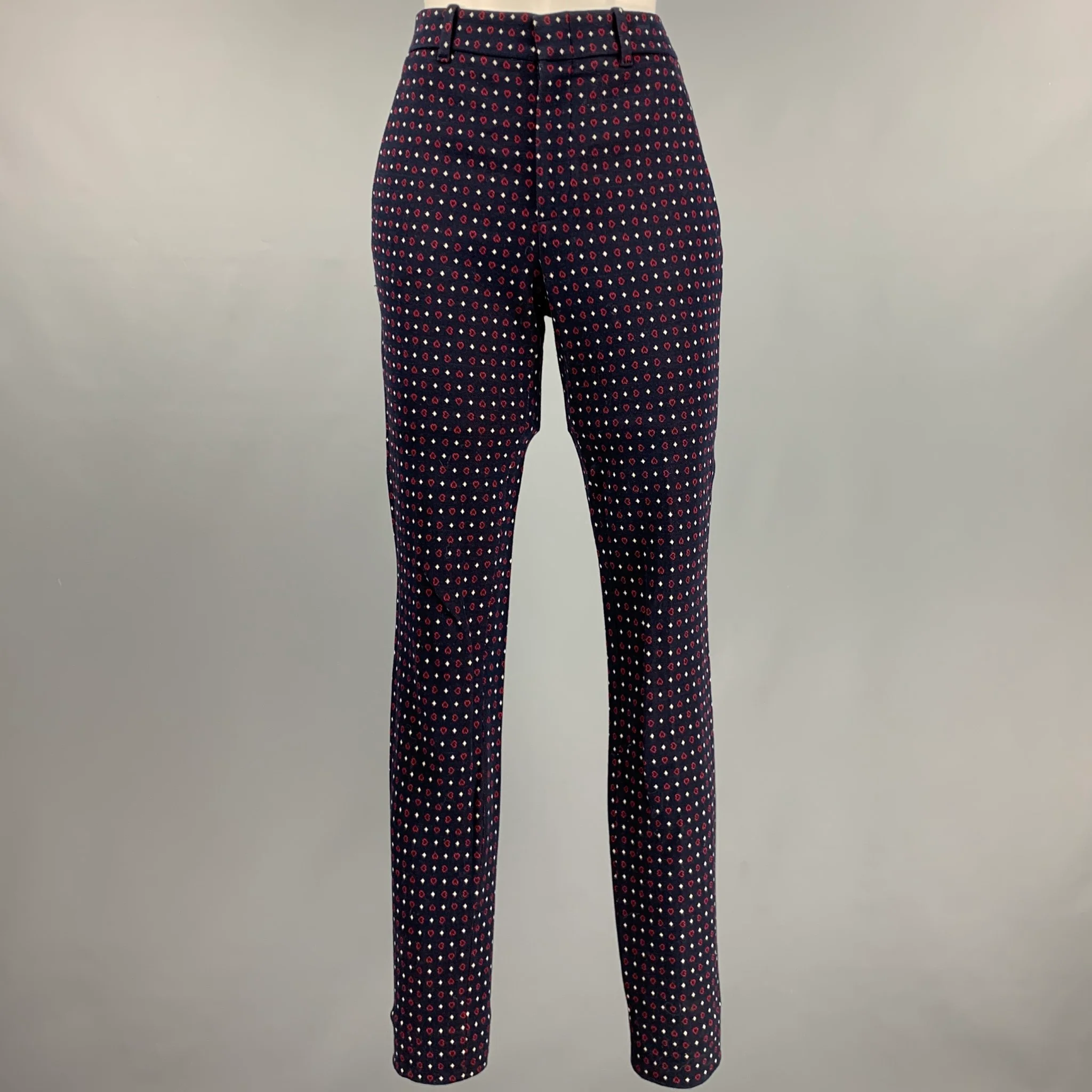 GUCCI Size 0 Navy Red Cotton Heart Narrow Leg Casual Pants