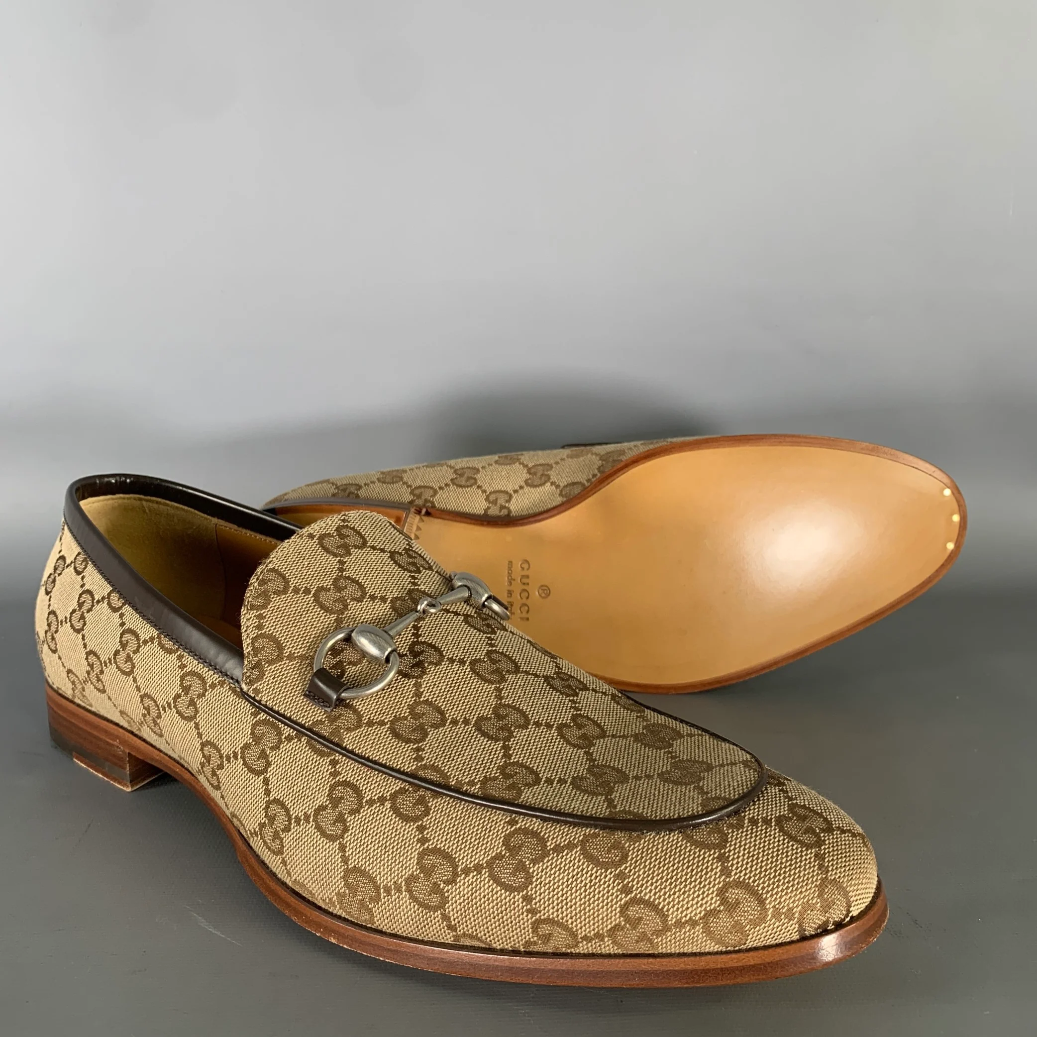 GUCCI Size 10.5 Brown Monogram Canvas Loafers - Image 5