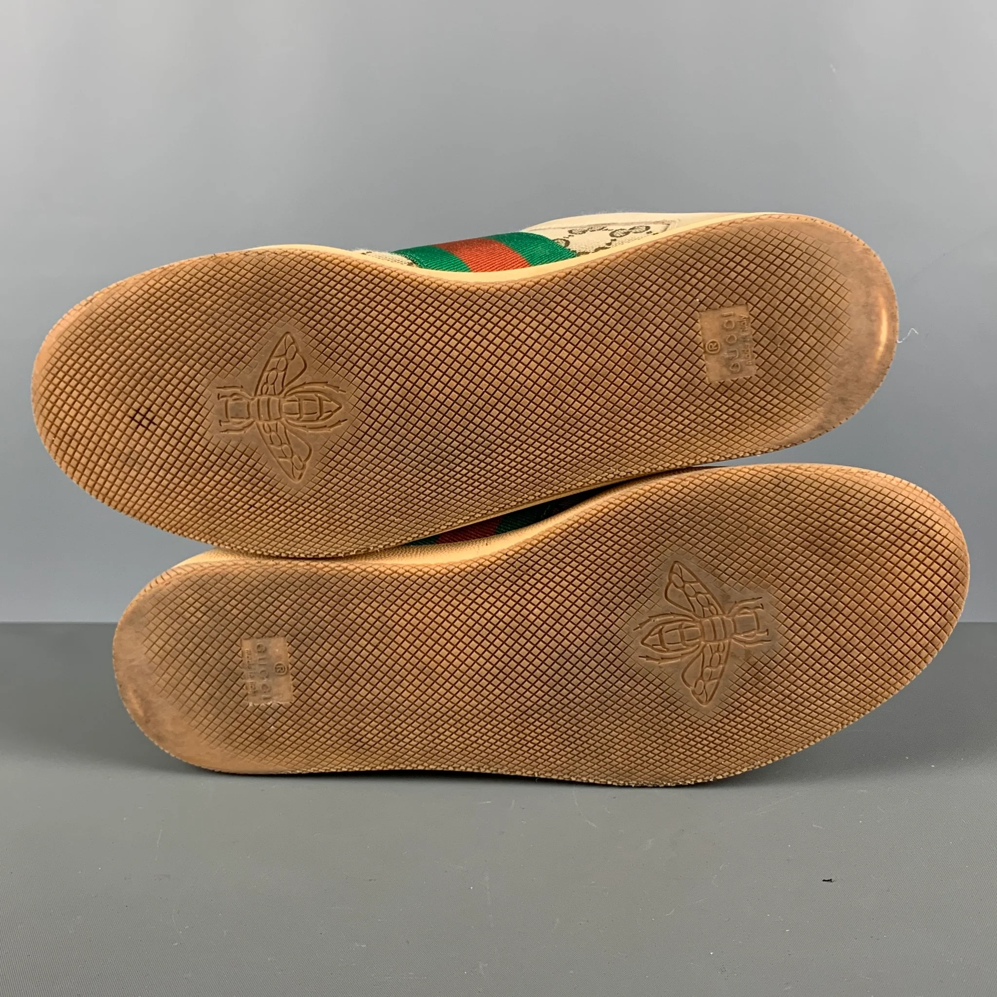 GUCCI Size 10.5 Tan Green & Red Distressed Canvas High Top Sneakers - Image 6
