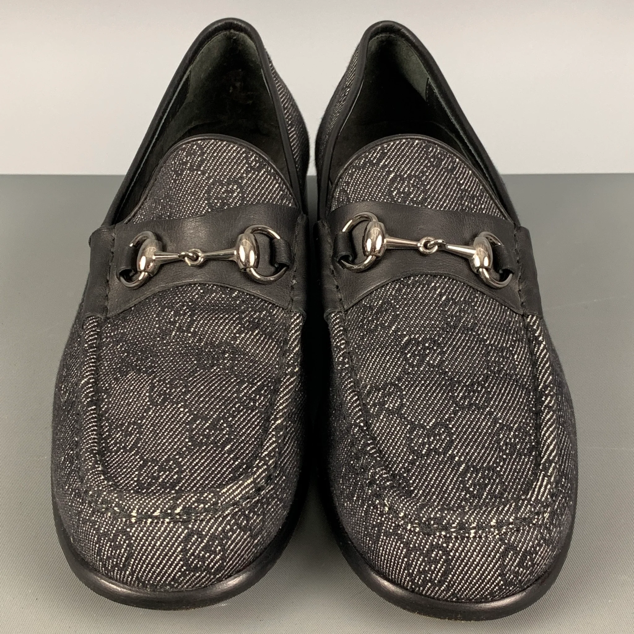 GUCCI Size 10 Black White Monogram Canvas Loafers - Image 4
