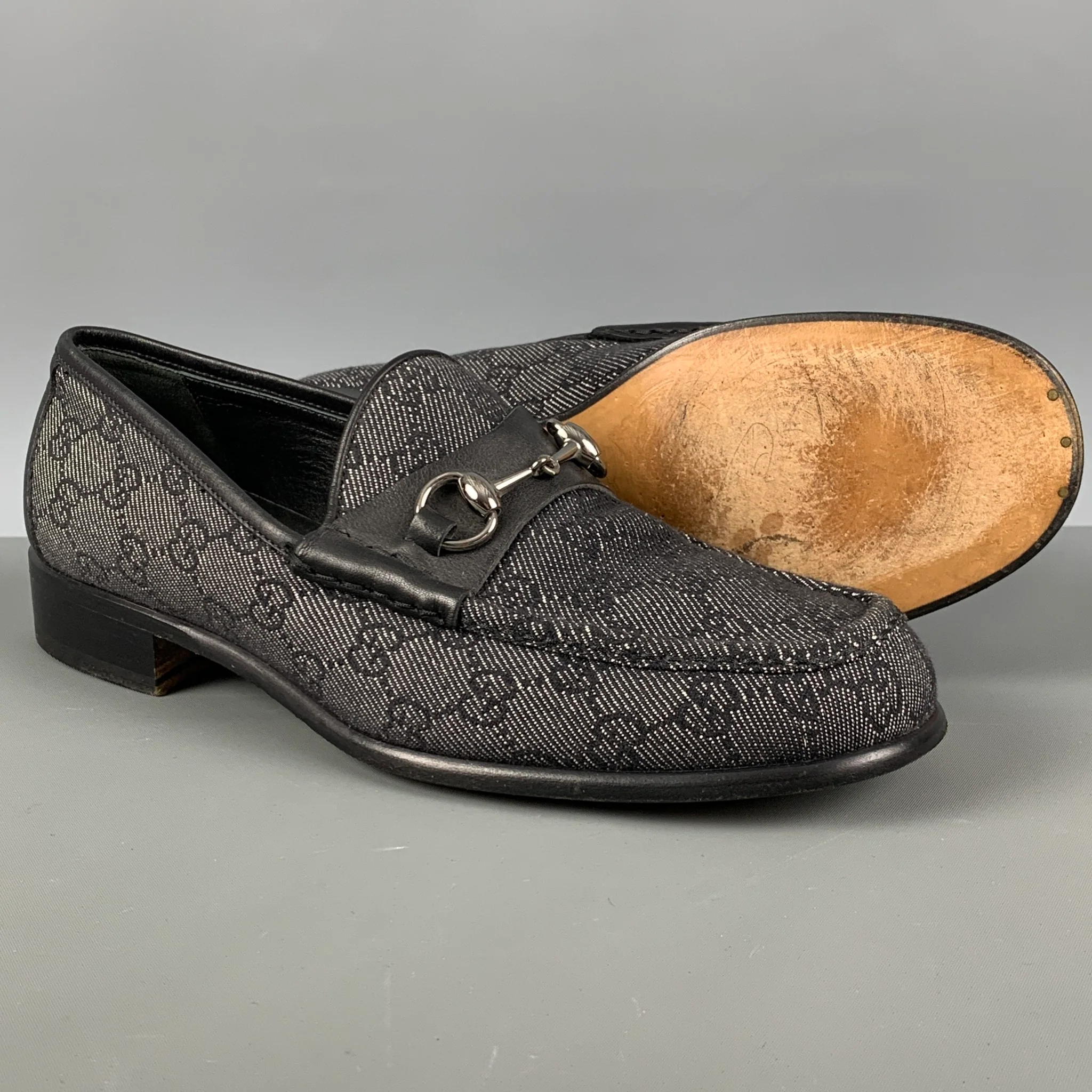 GUCCI Size 10 Black White Monogram Canvas Loafers - Image 5