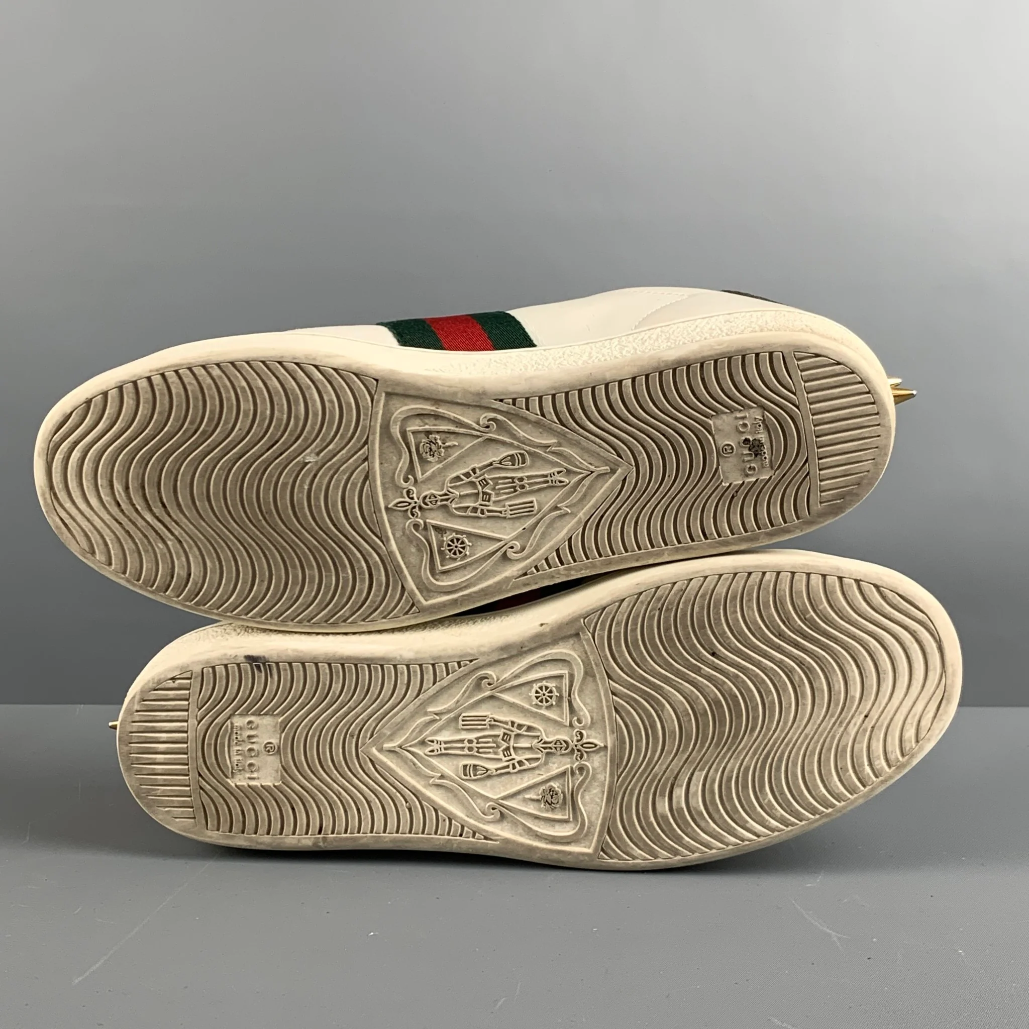 GUCCI Size 10 White Green & Red Leather Ribbon Low Top Sneakers - Image 6