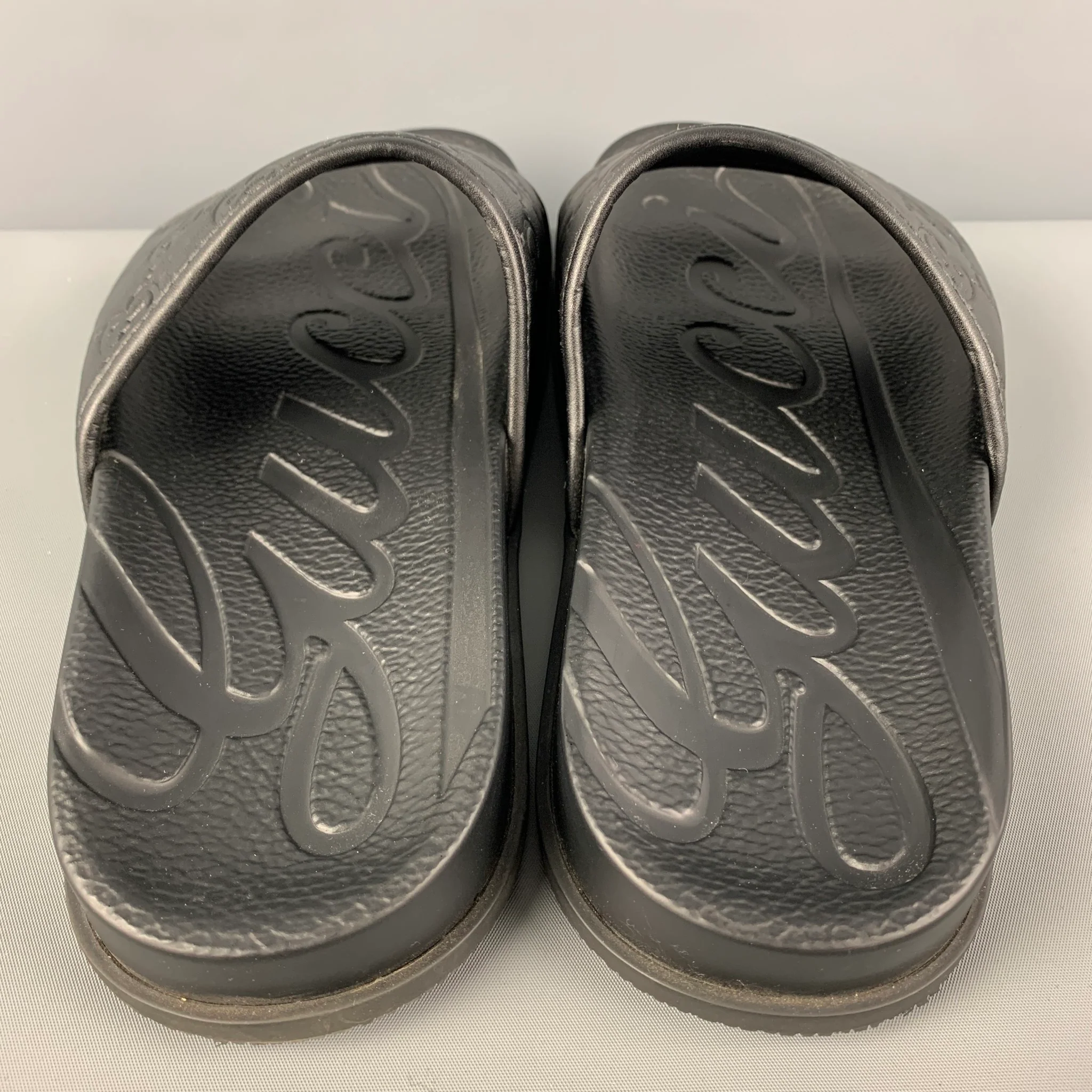GUCCI Size 12 Black Monogram Leather Slide Sandals - Image 5