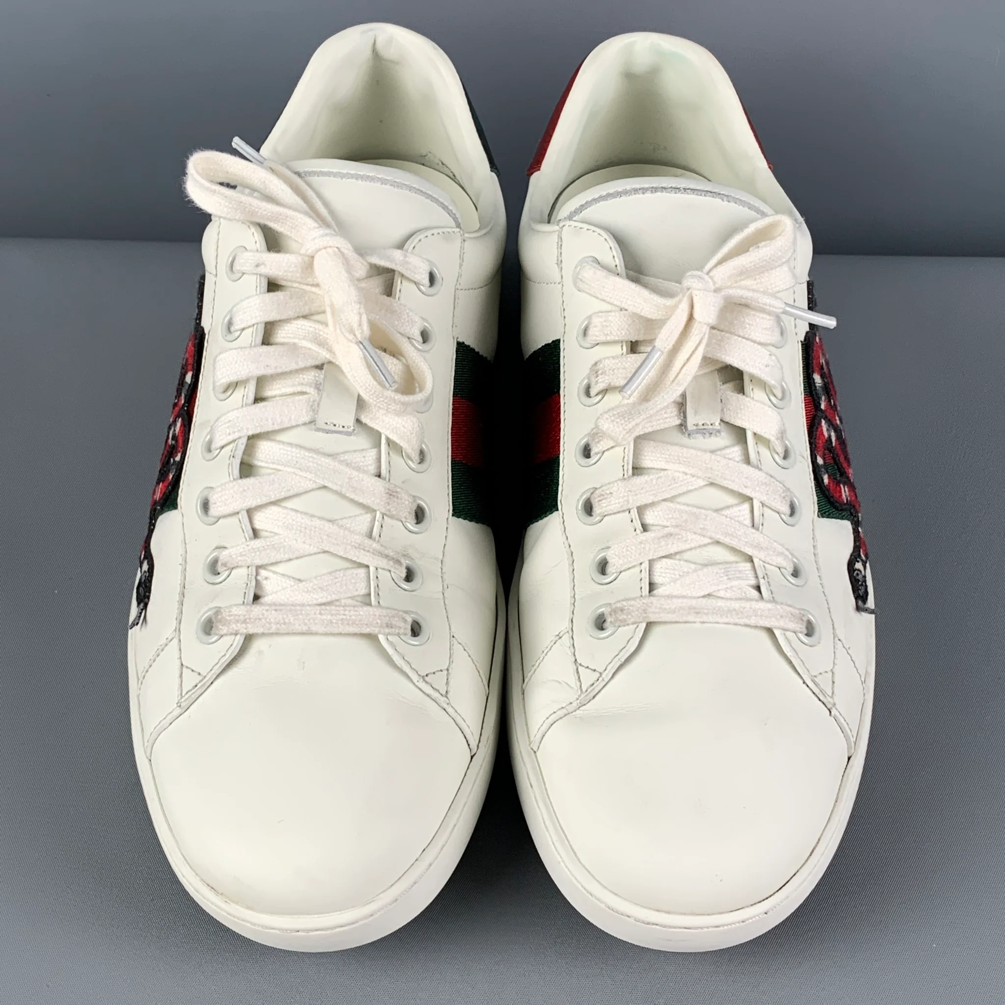 GUCCI Size 12 White Applique Leather Lace Up Ace Sneakers - Image 4