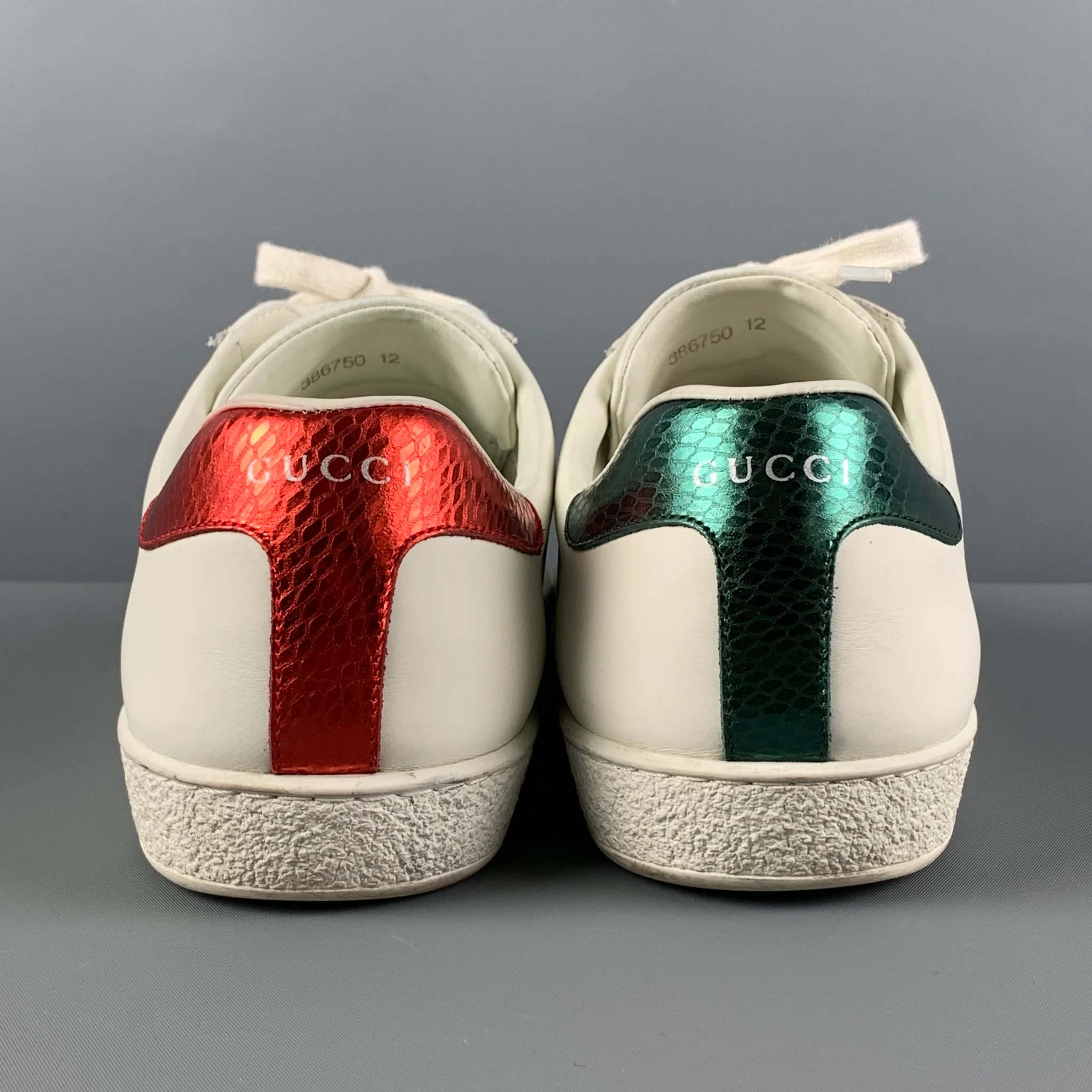 GUCCI Size 12 White Applique Leather Lace Up Ace Sneakers - Image 5