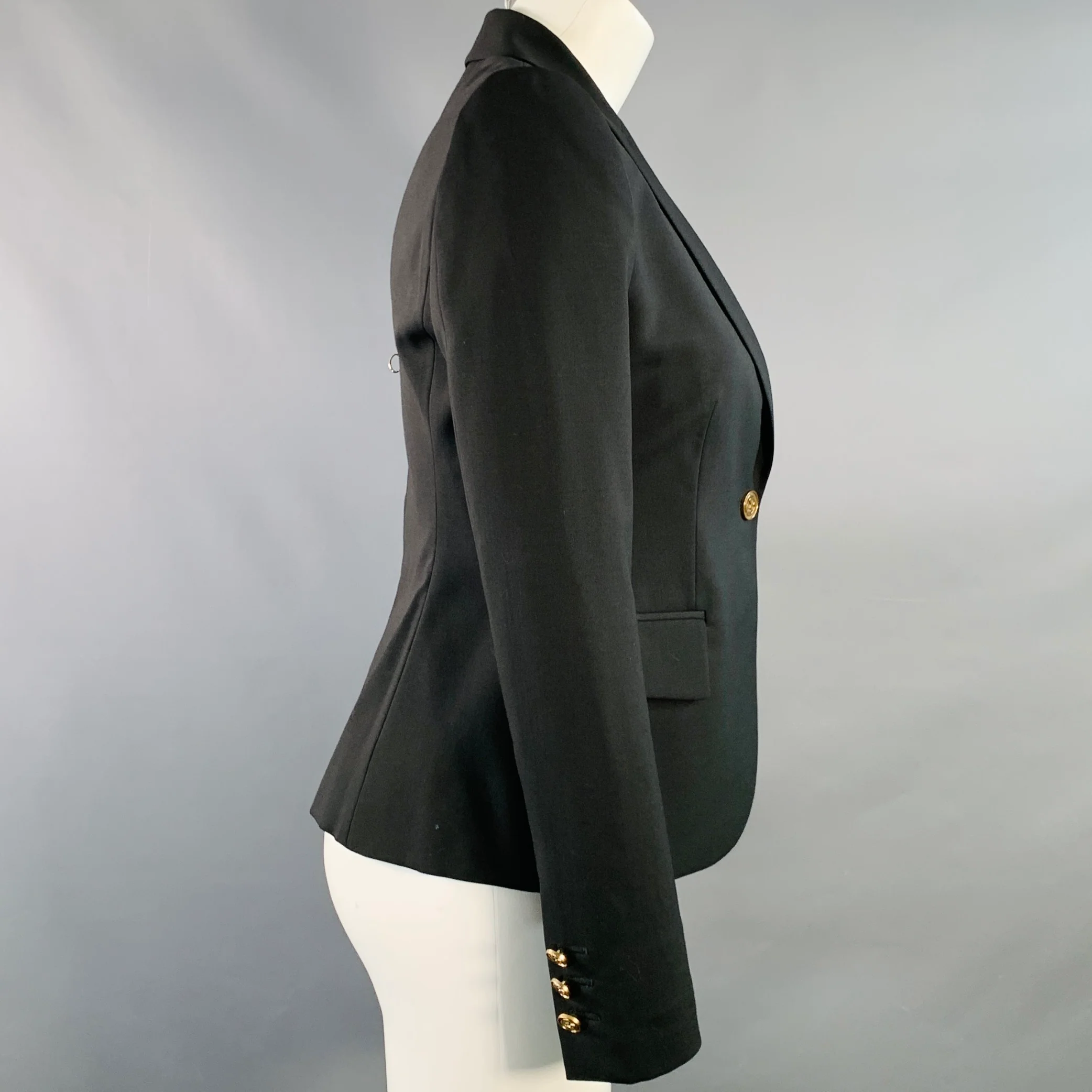 GUCCI Size 2 Black Wool Blend Peak Lapel Jacket Blazer - Image 3