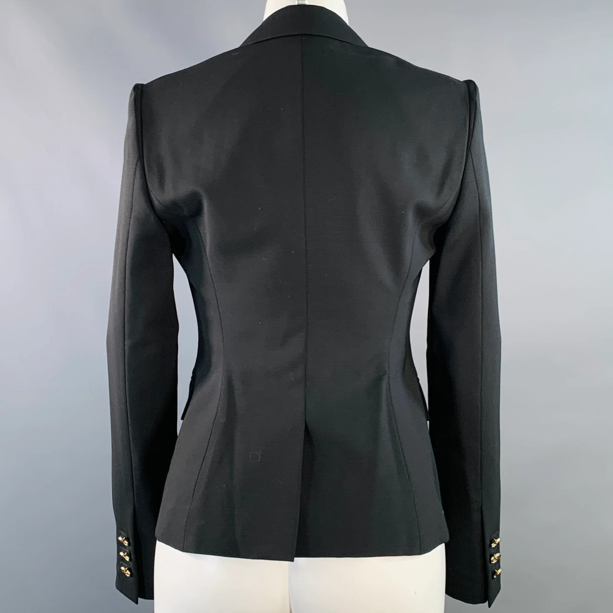 GUCCI Size 2 Black Wool Blend Peak Lapel Jacket Blazer - Image 4