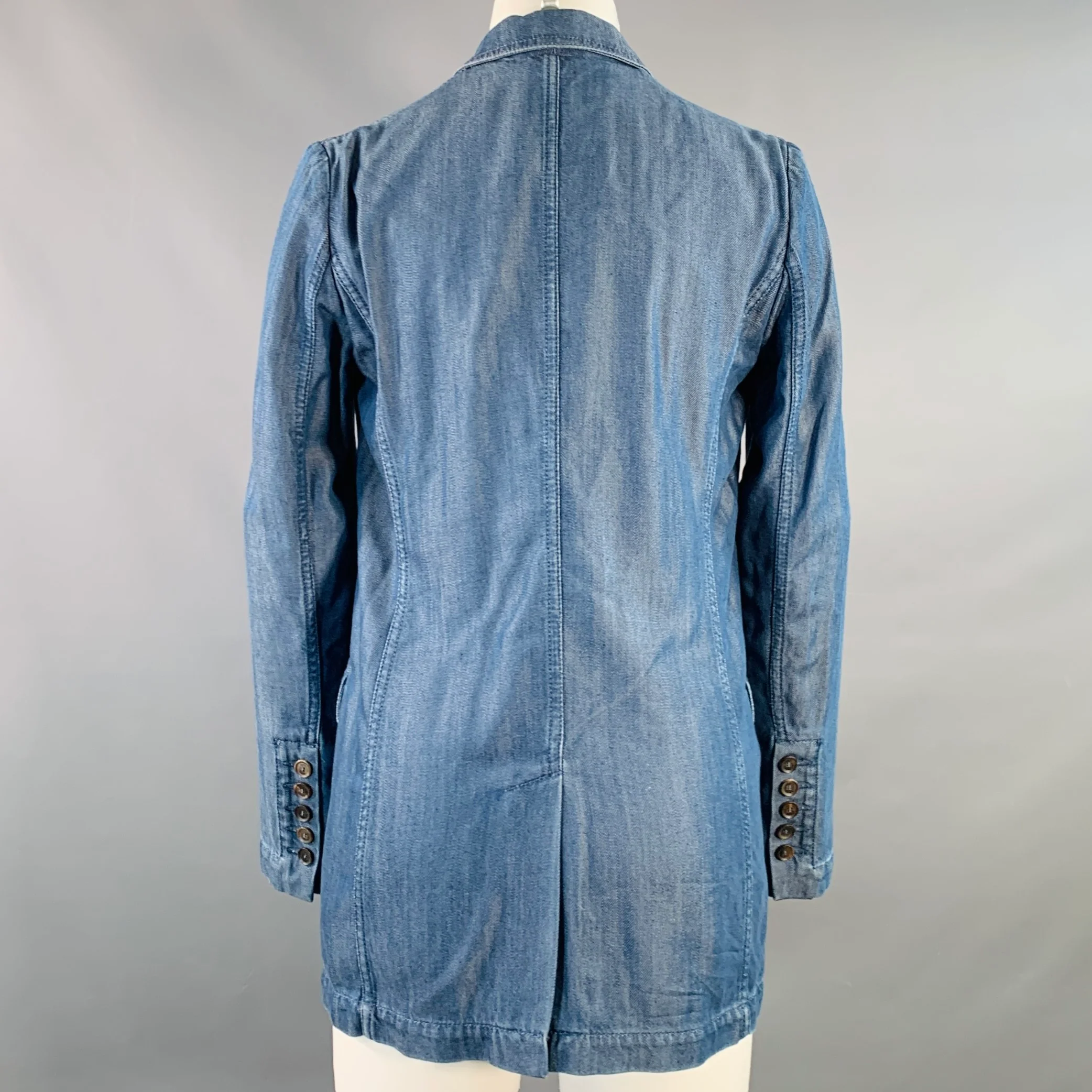 GUCCI Size 2 Blue Lyocell Twill Notch Lapel Single Button Jacket Blazer - Image 3