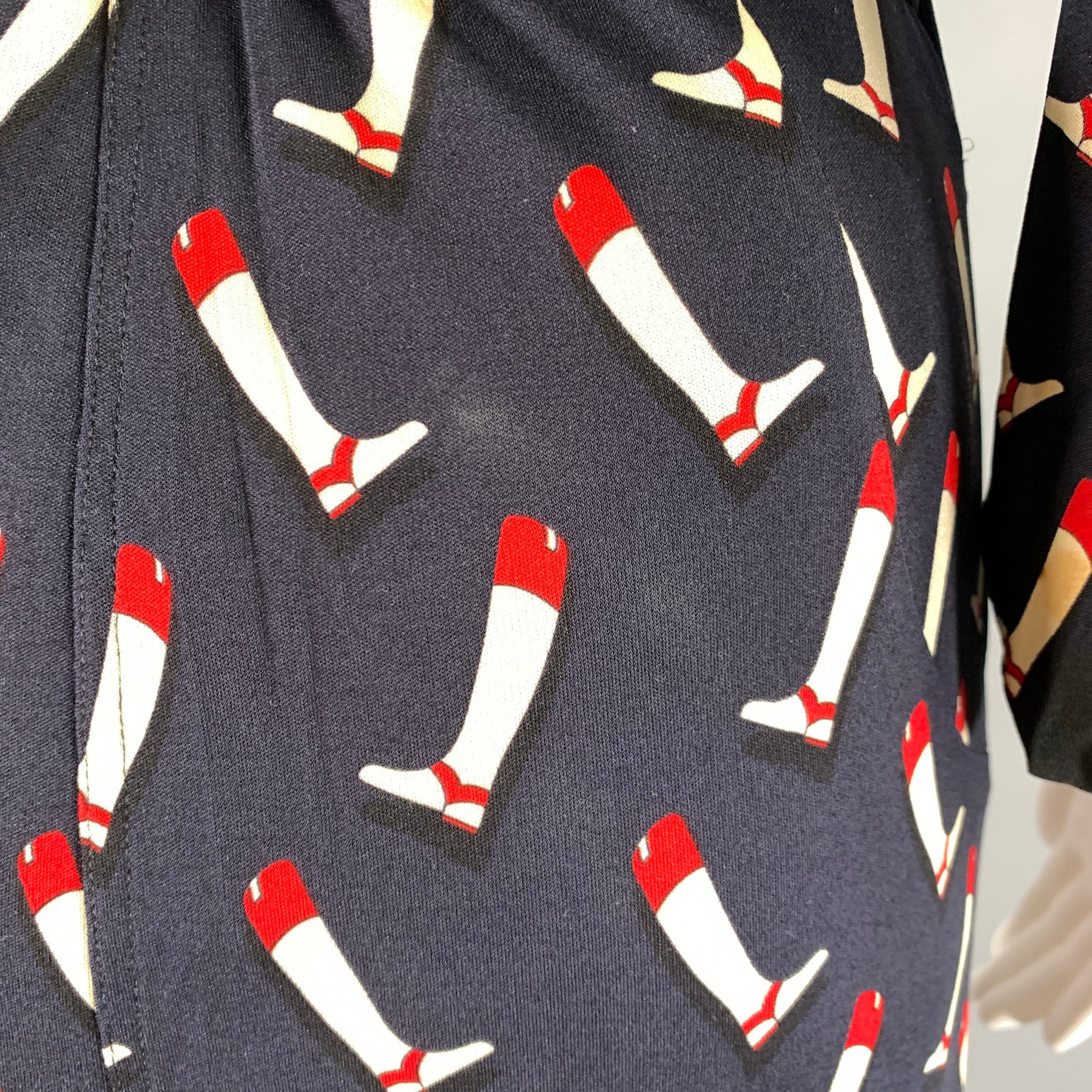 GUCCI Size 2 Navy Red Silk Riding Boots Wrap Knee-Length Dress - Image 6