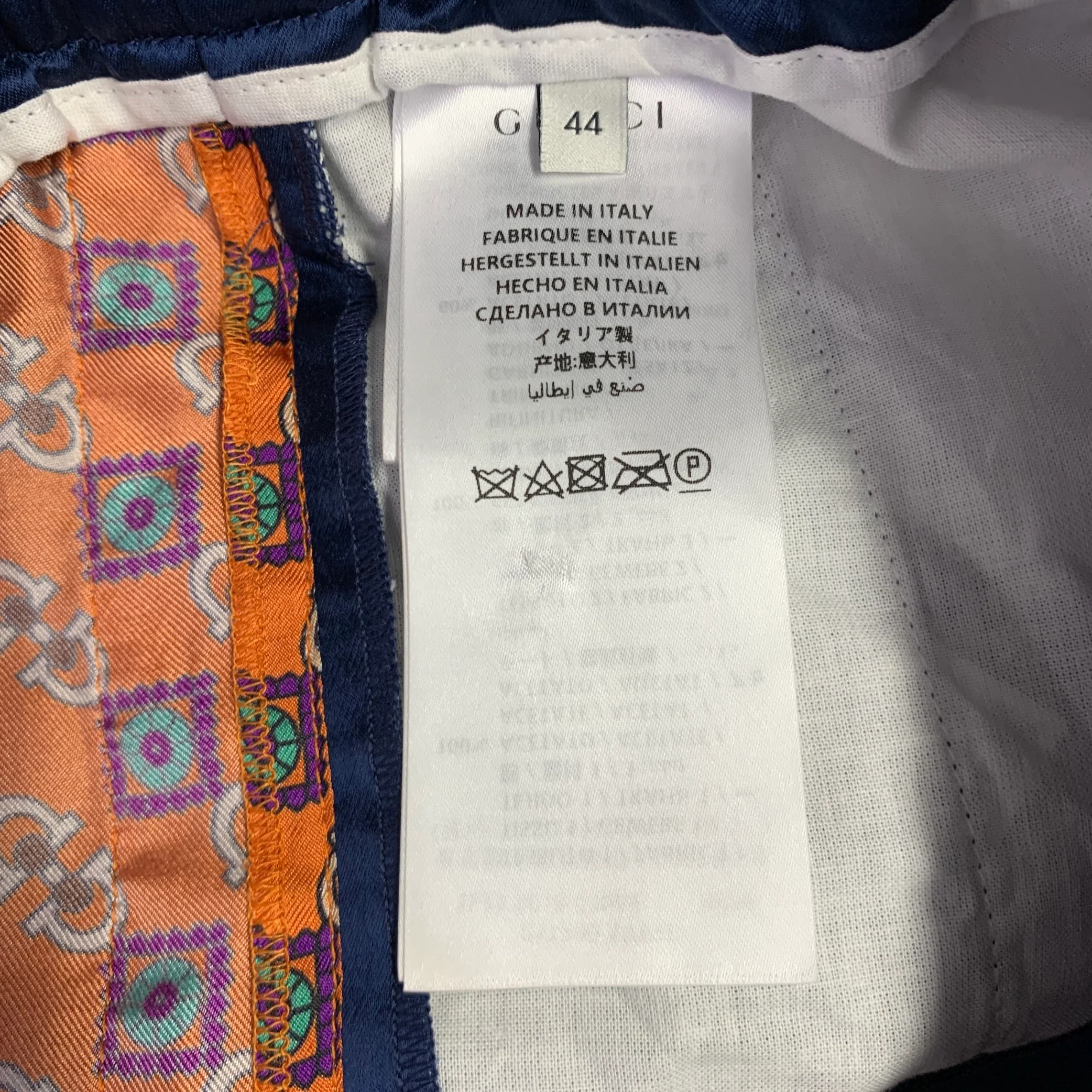 GUCCI Size 28 Blue Orange Monogram Acetate Joggers Shorts - Image 5