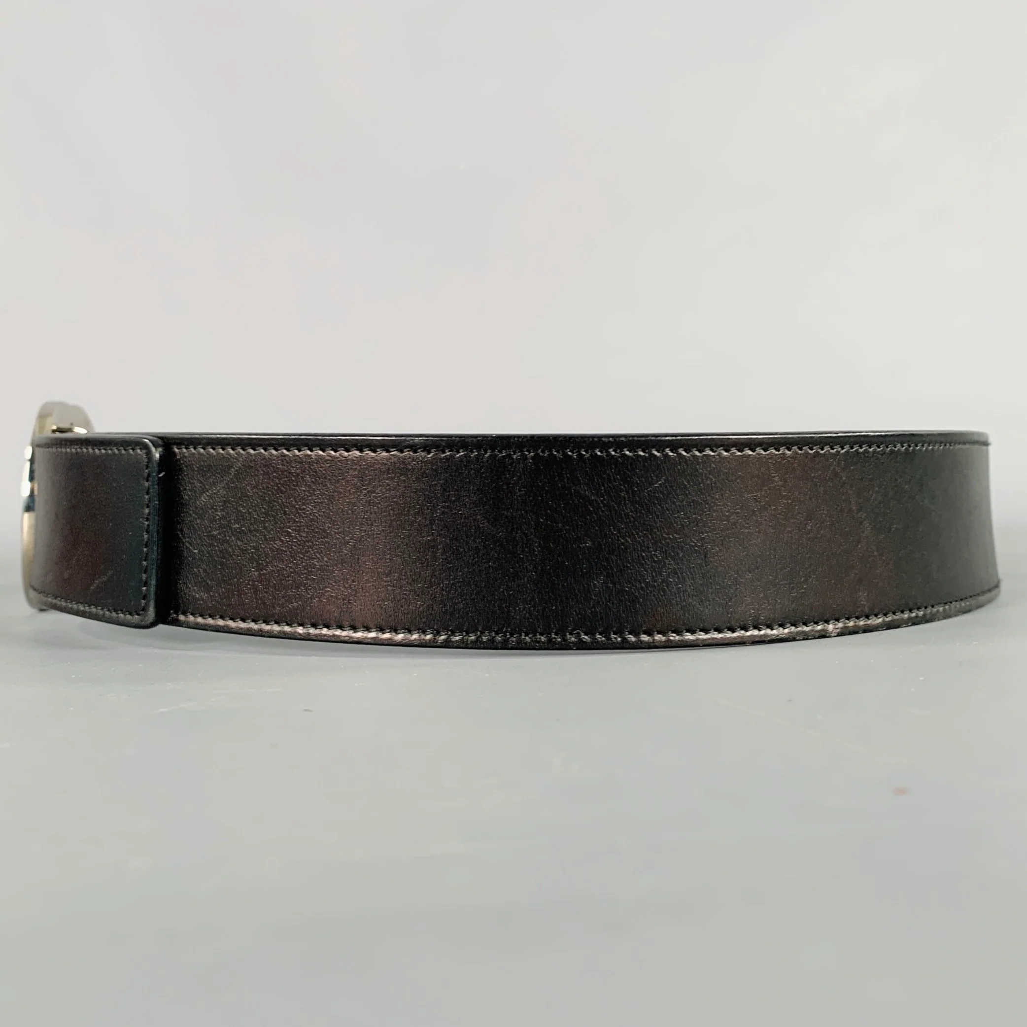 GUCCI Size 30 Black Silver Monogram Leather Metal Belt - Image 5