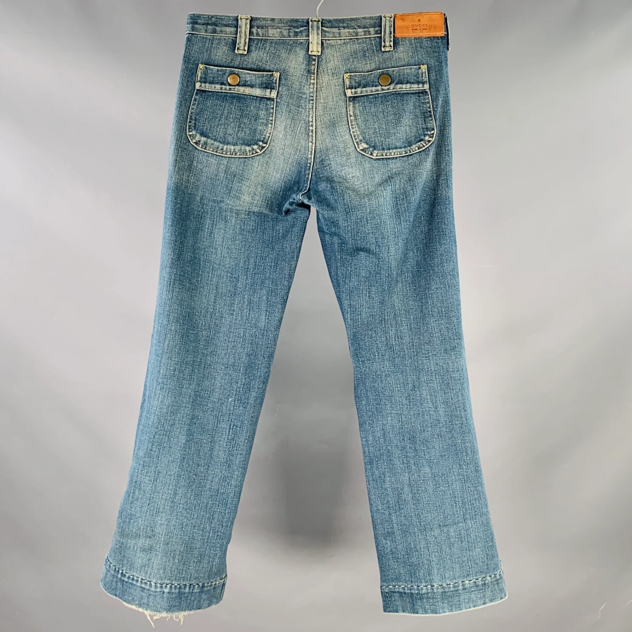 GUCCI Size 32 Blue Cotton Wide Leg Straight Selvedge Jeans - Image 2