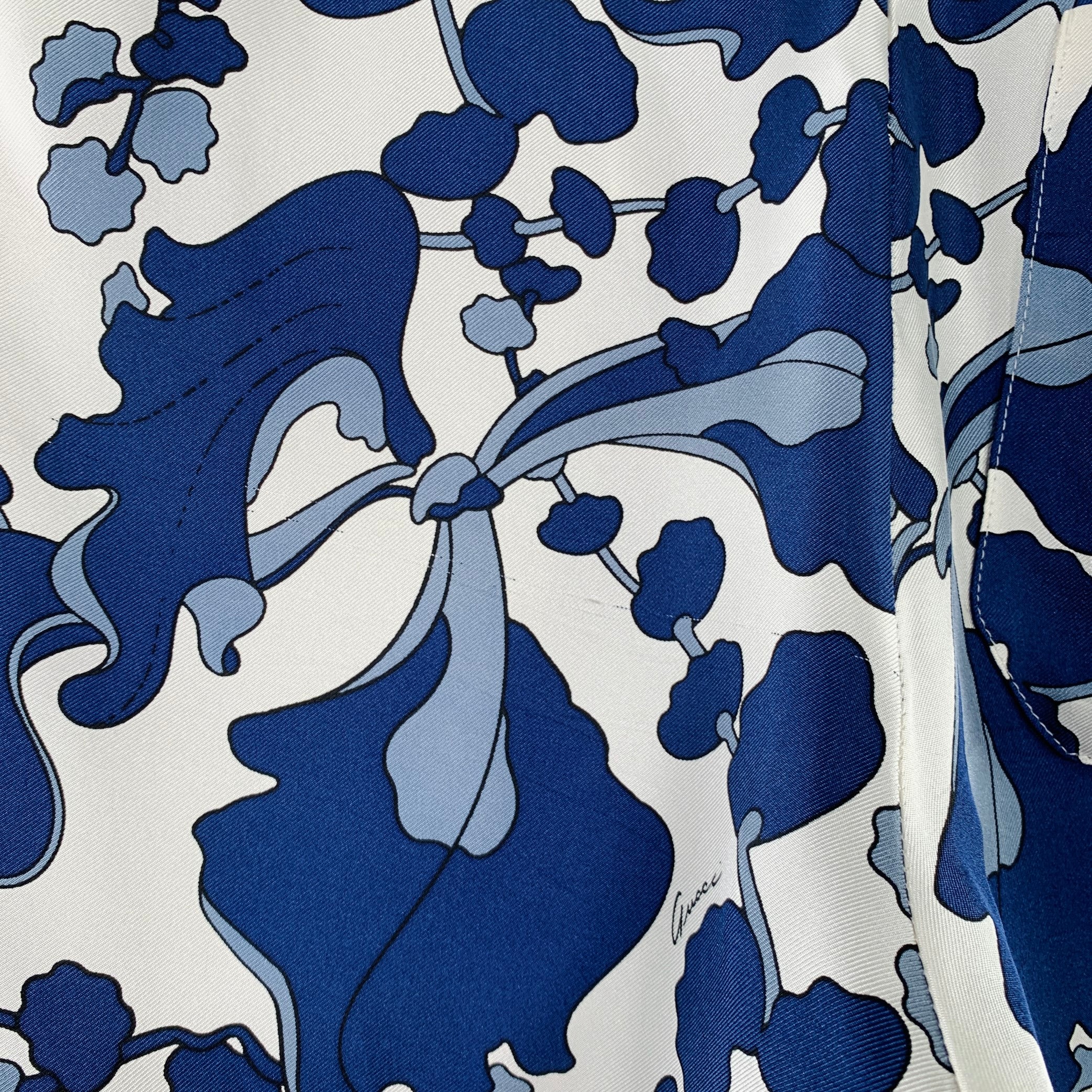 GUCCI Size 32 Blue White Floral Silk Elastic Waistband Casual Pants - Image 3