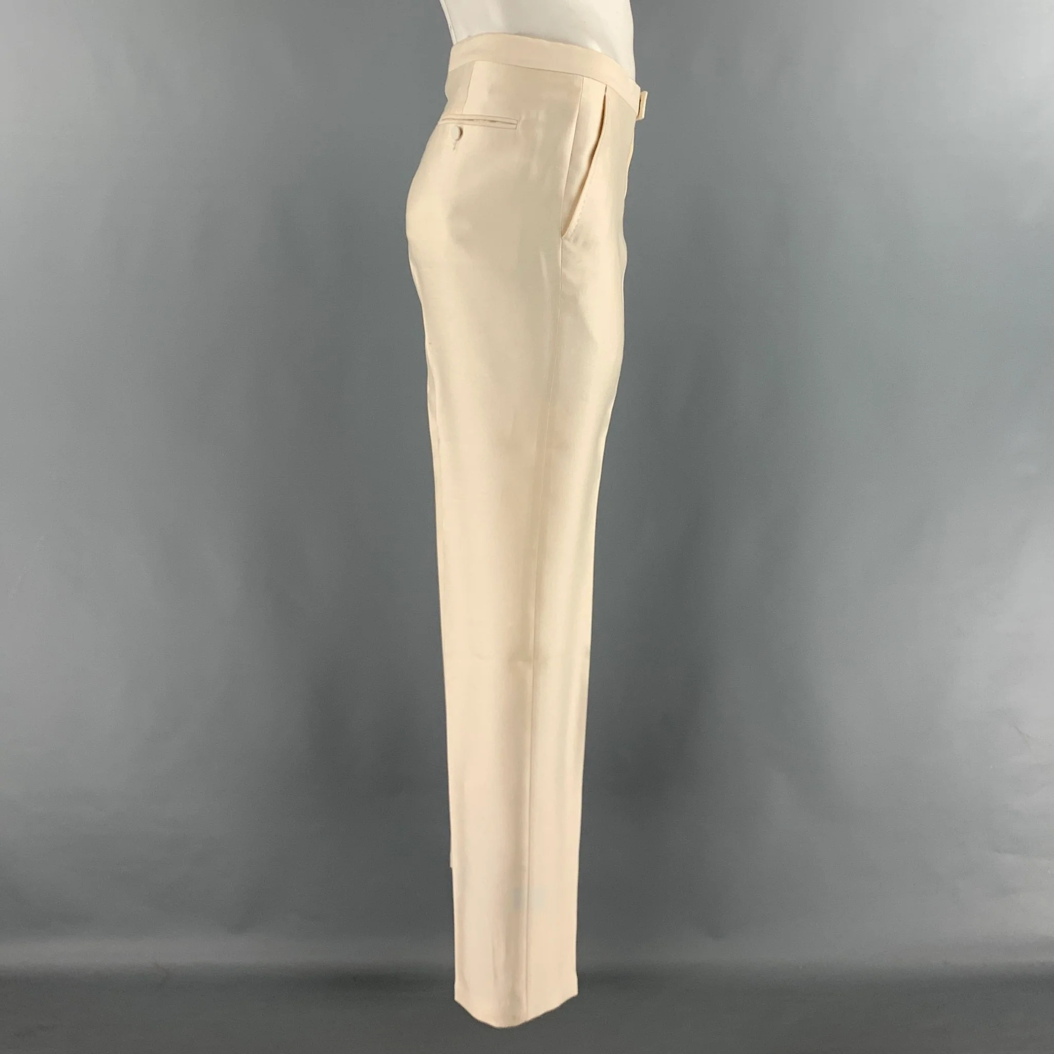 GUCCI Size 34 Beige Solid Wool  Silk Zip Fly Dress Pants - Image 2