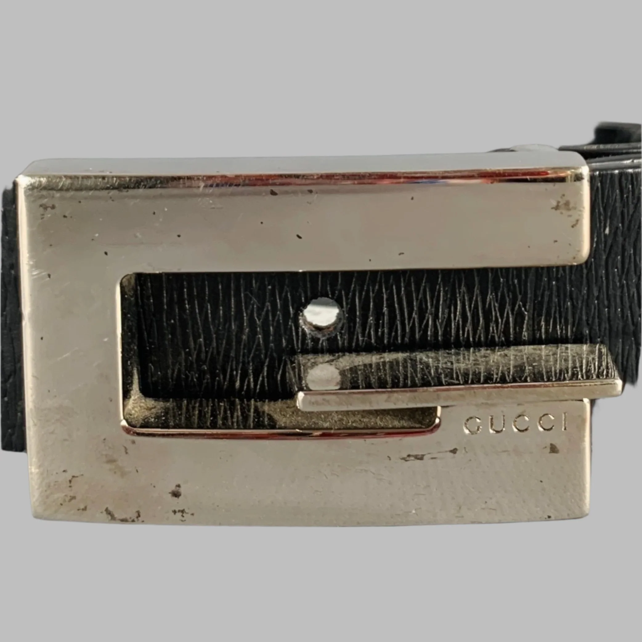 GUCCI Size 34 Black Silver Leather Belt - Image 2