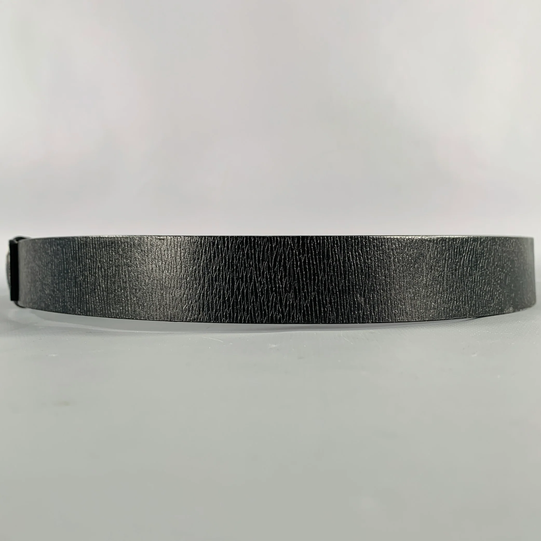 GUCCI Size 34 Black Silver Leather Belt - Image 5