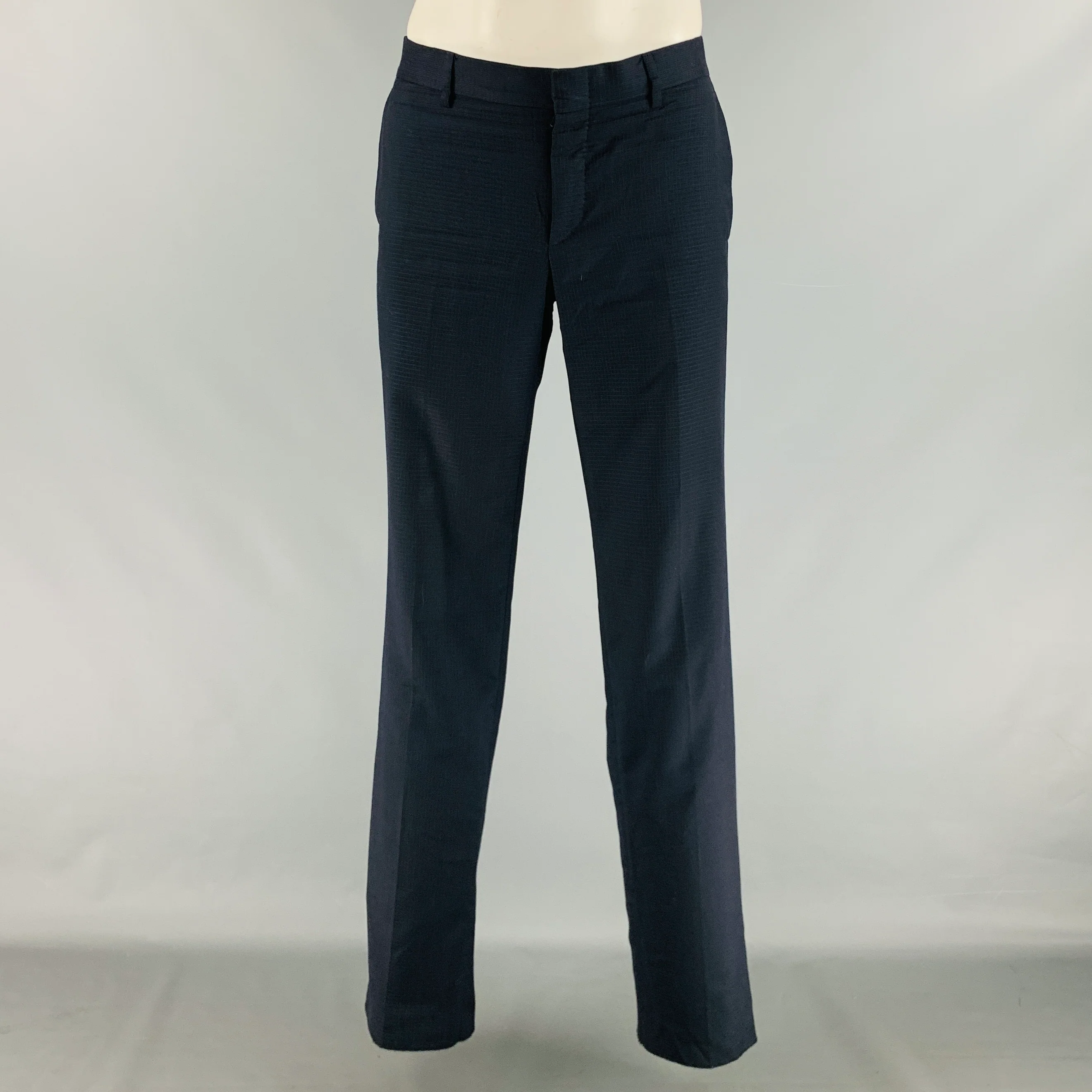 GUCCI Size 34 Navy Textured Wool Flat Front Casual Pants