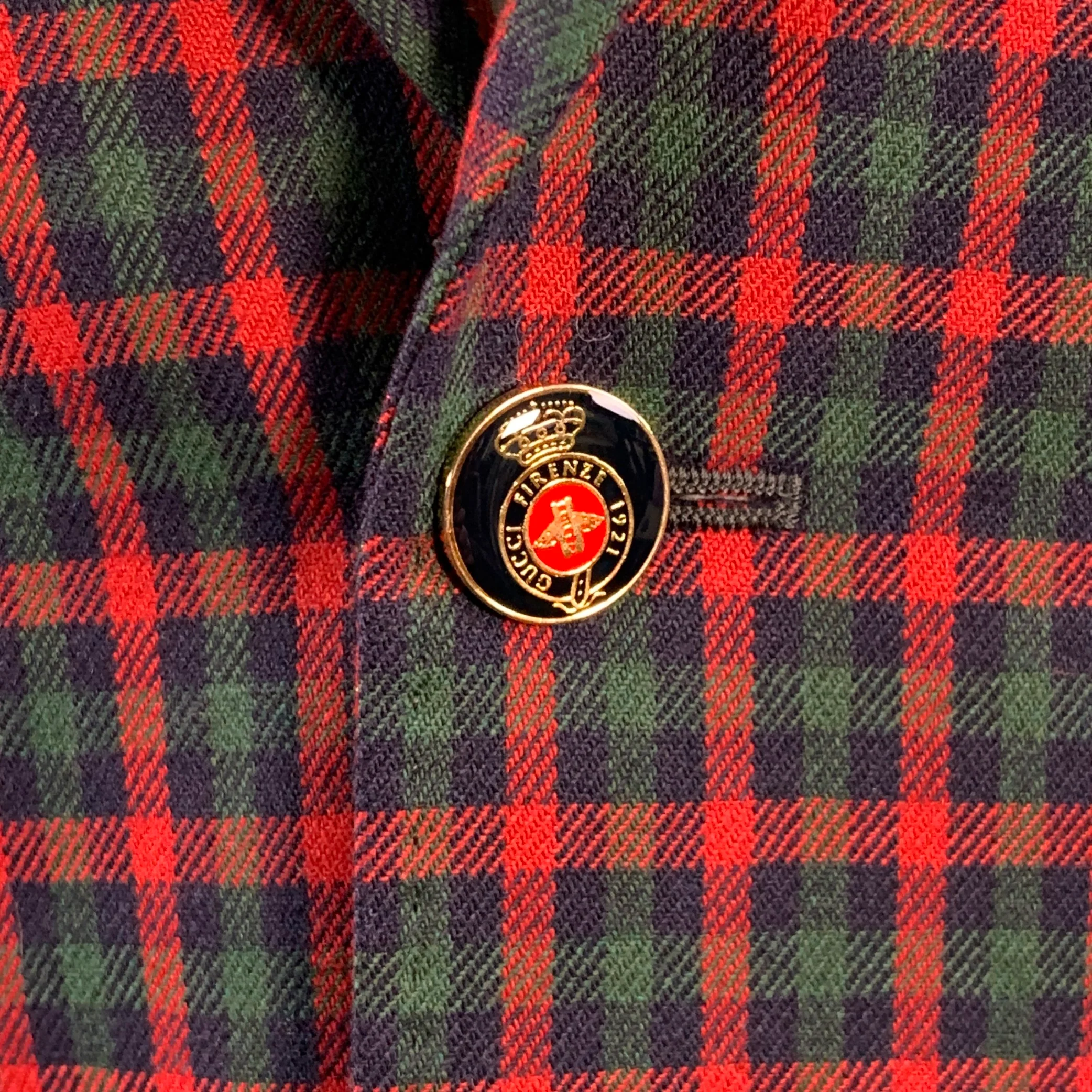 GUCCI Size 36 Regular Red Green Navy Plaid Wool Cashmere Sport Coat - Image 3