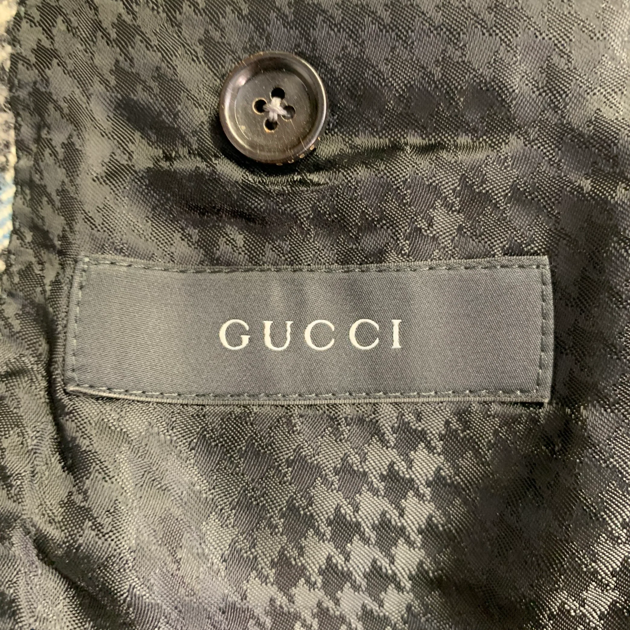 GUCCI Size 38 Black White Blue Glenplaid Wool Notch Lapel Suit - Image 8