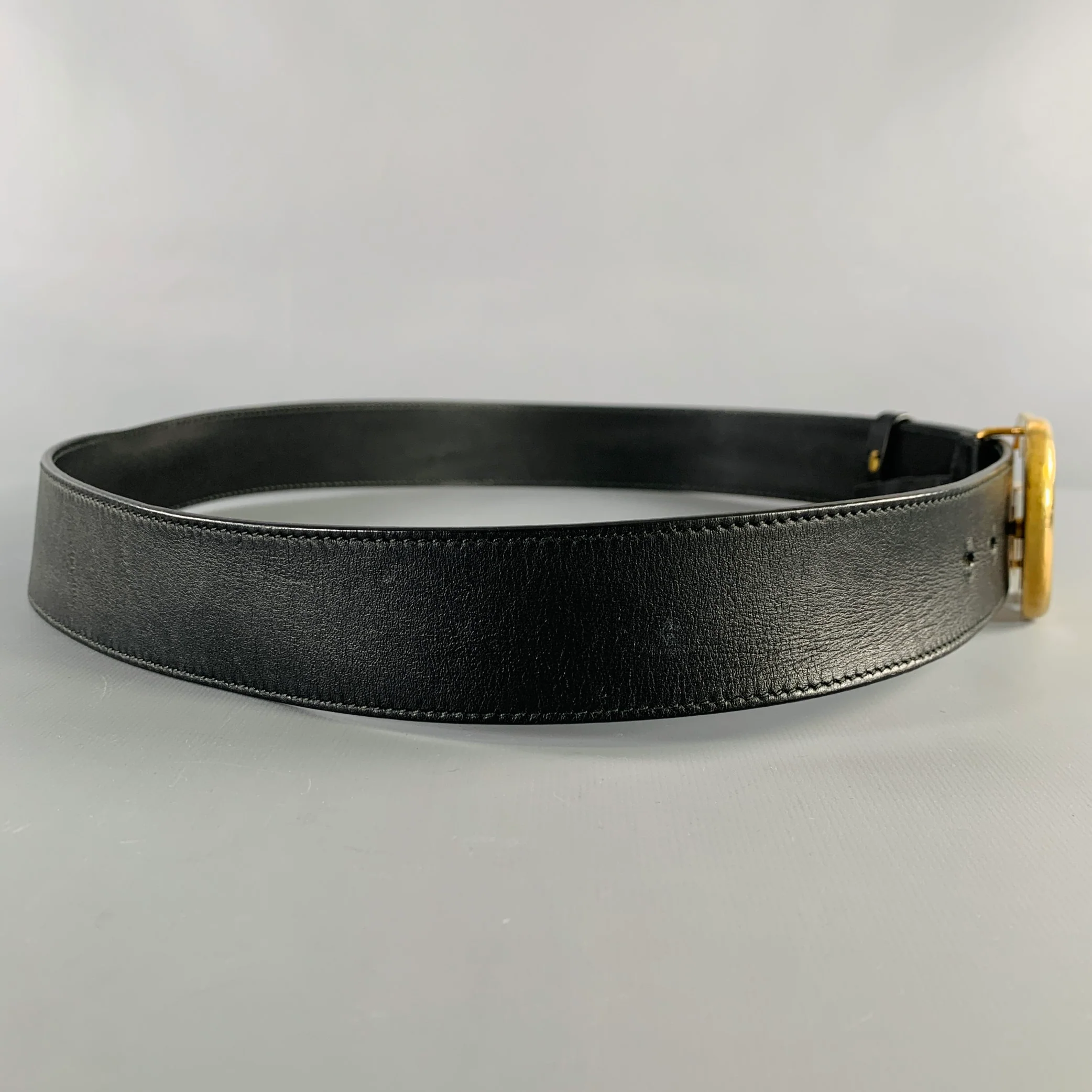 GUCCI Size 38 GG Marmont Black Gold Leather Belt - Image 3