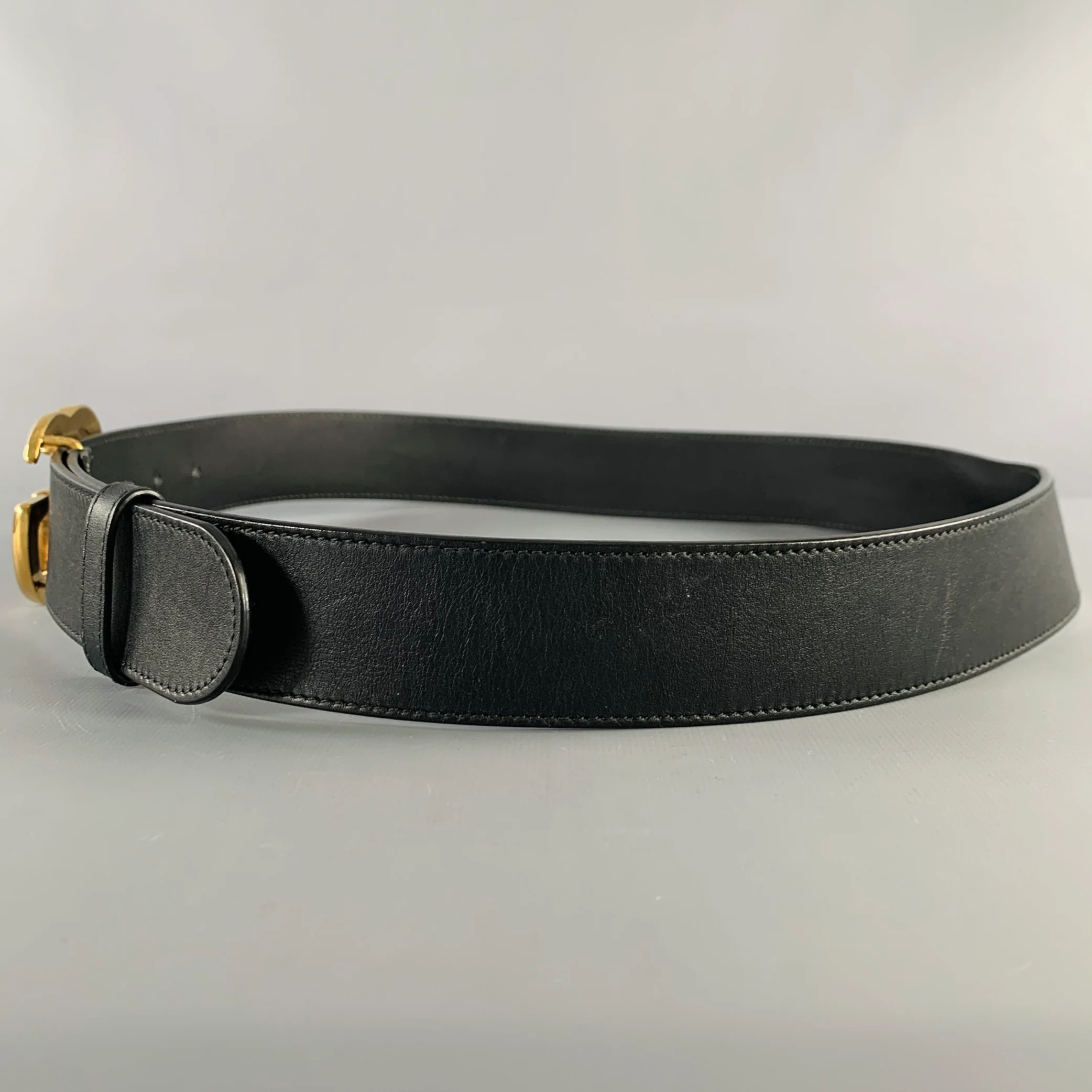 GUCCI Size 38 GG Marmont Black Gold Leather Belt - Image 5