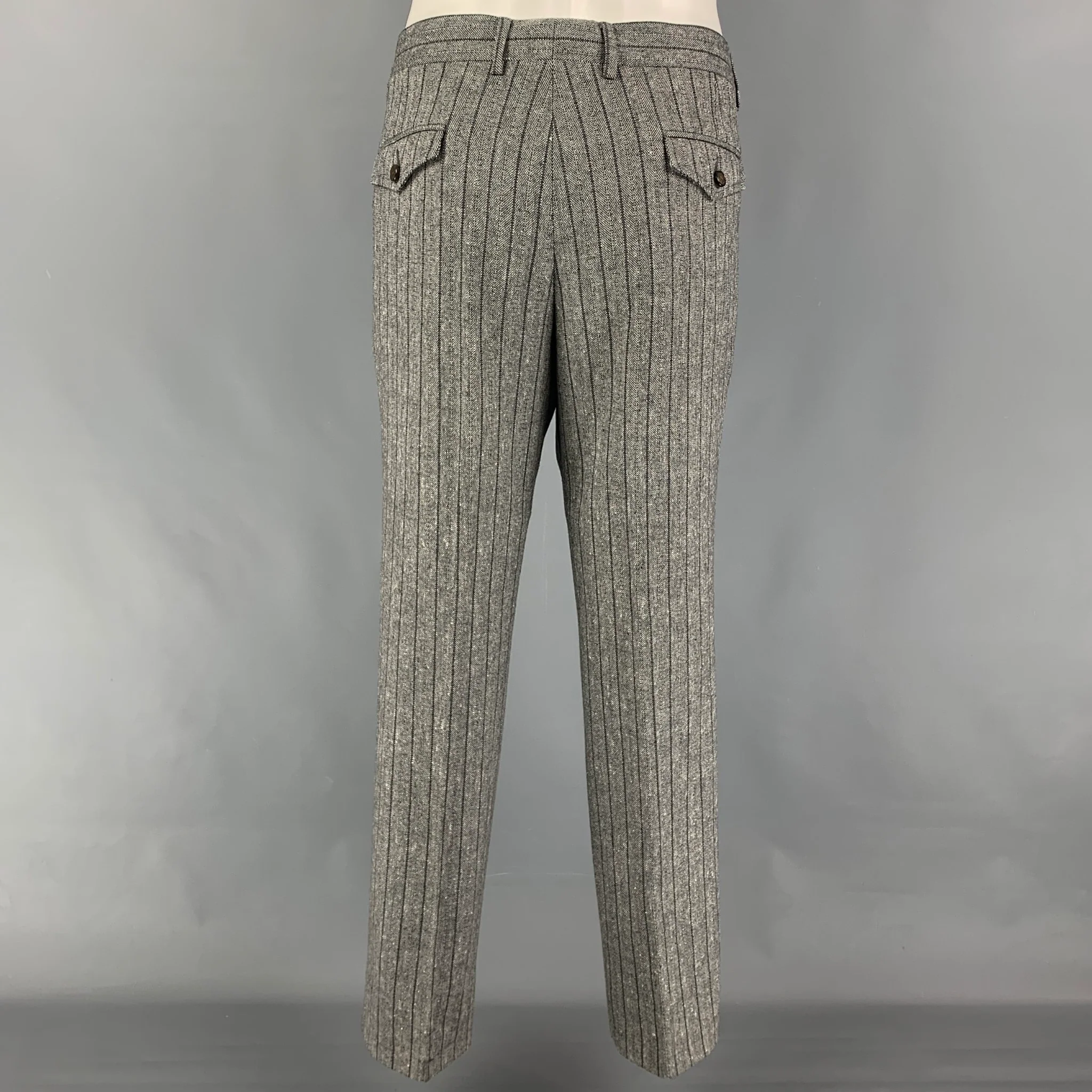 GUCCI Size 38 Grey Stripe Wool Blend Notch Lapel Suit - Image 6