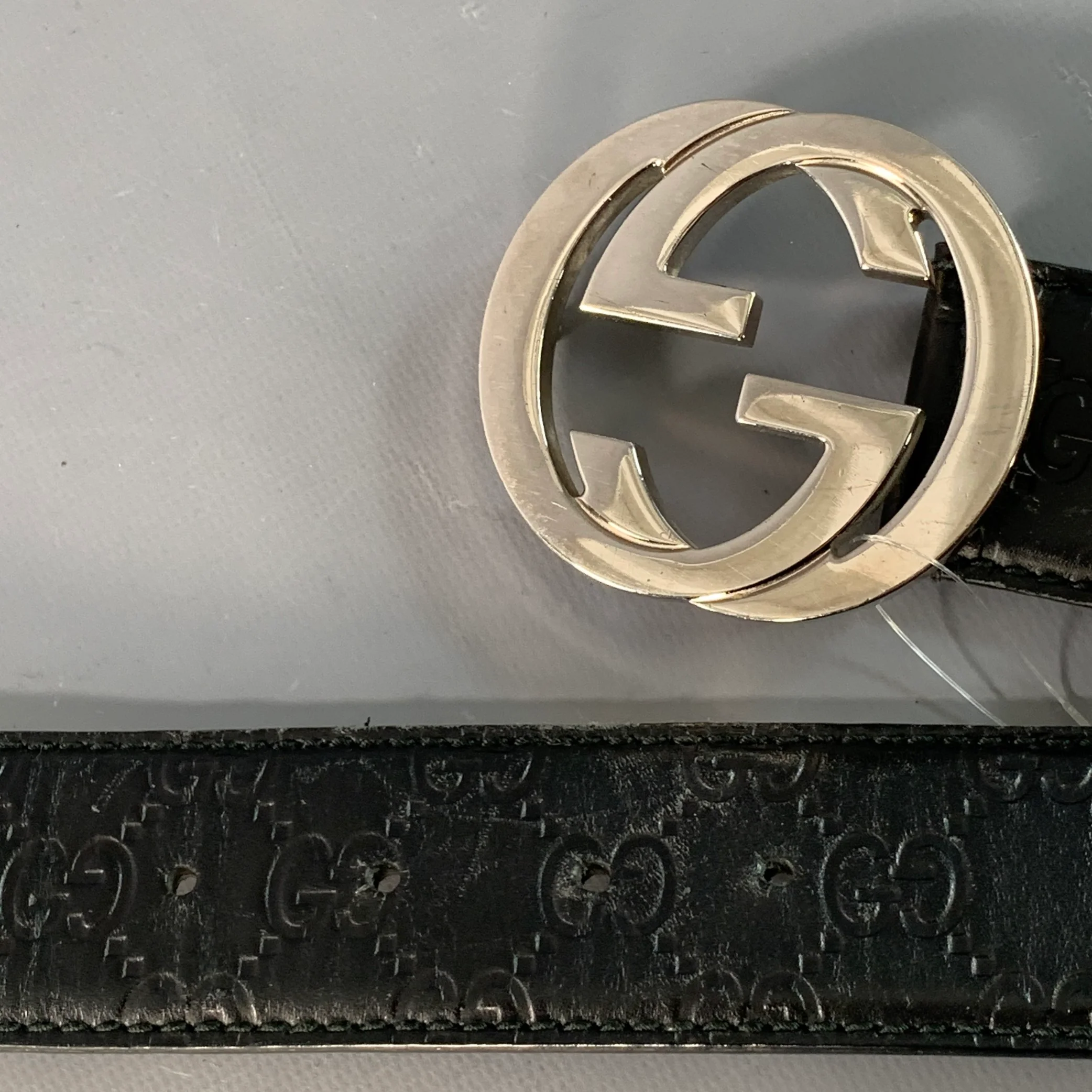 GUCCI Size 38 Guccissima Black Monogram Leather GG Buckle Belt - Image 9