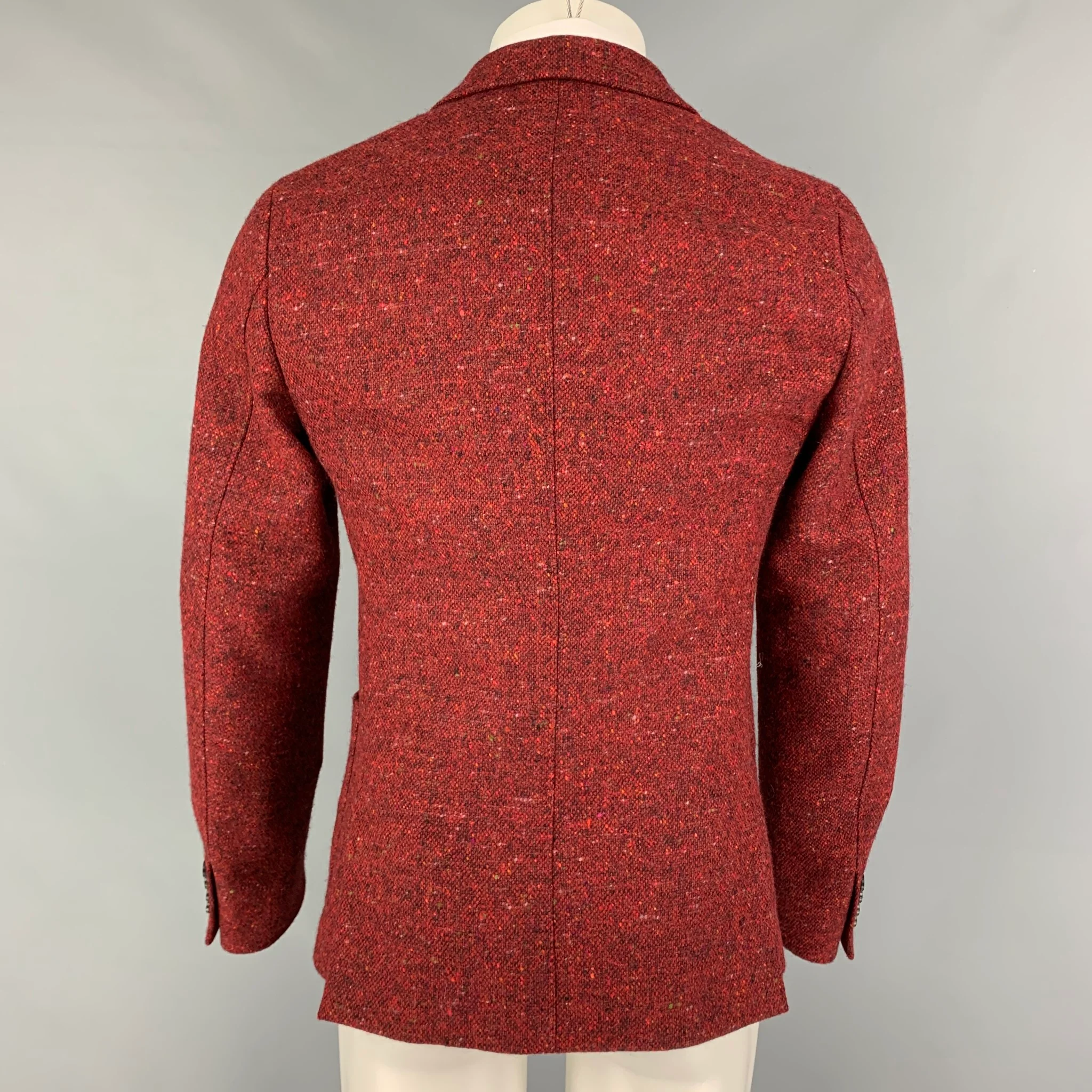 GUCCI Size 38 Red Multi-Color Tweed Wool Notch Lapel Sport Coat - Image 3