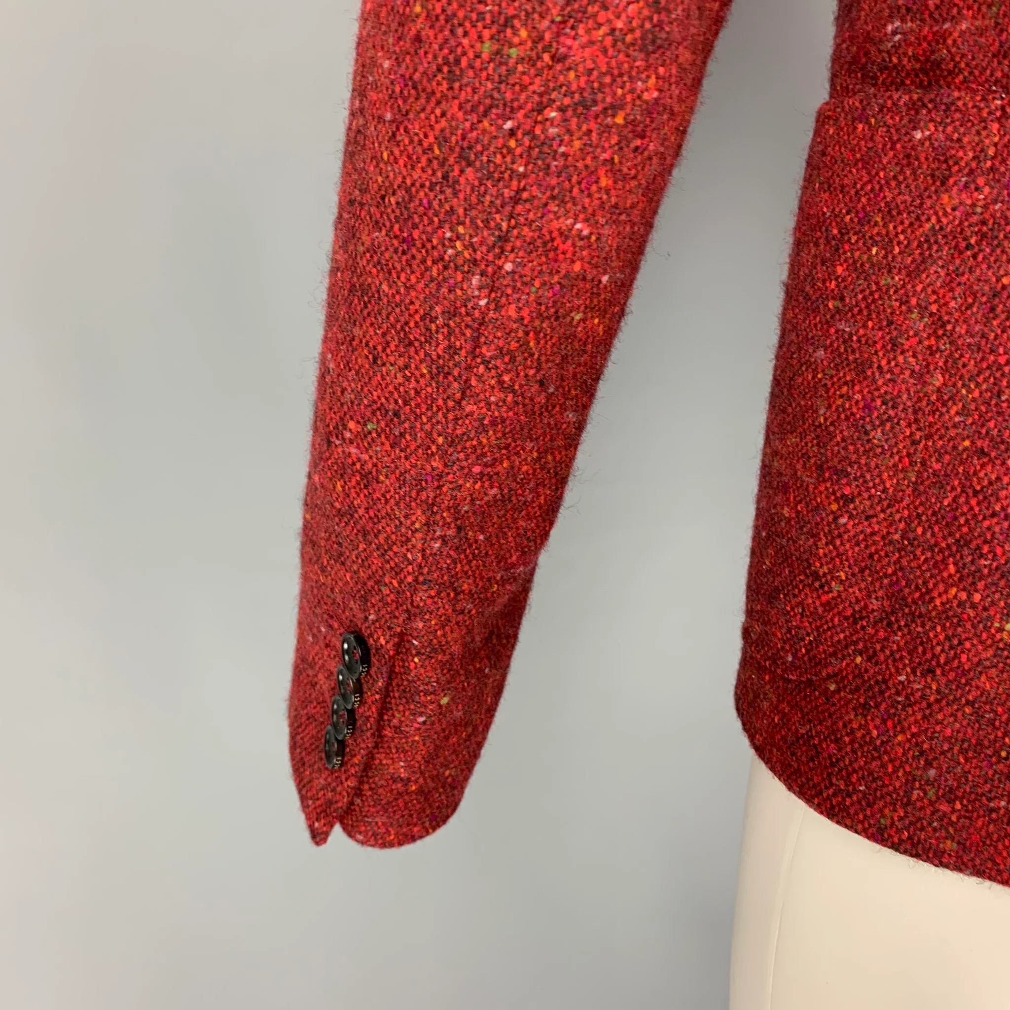GUCCI Size 38 Red Multi-Color Tweed Wool Notch Lapel Sport Coat - Image 4