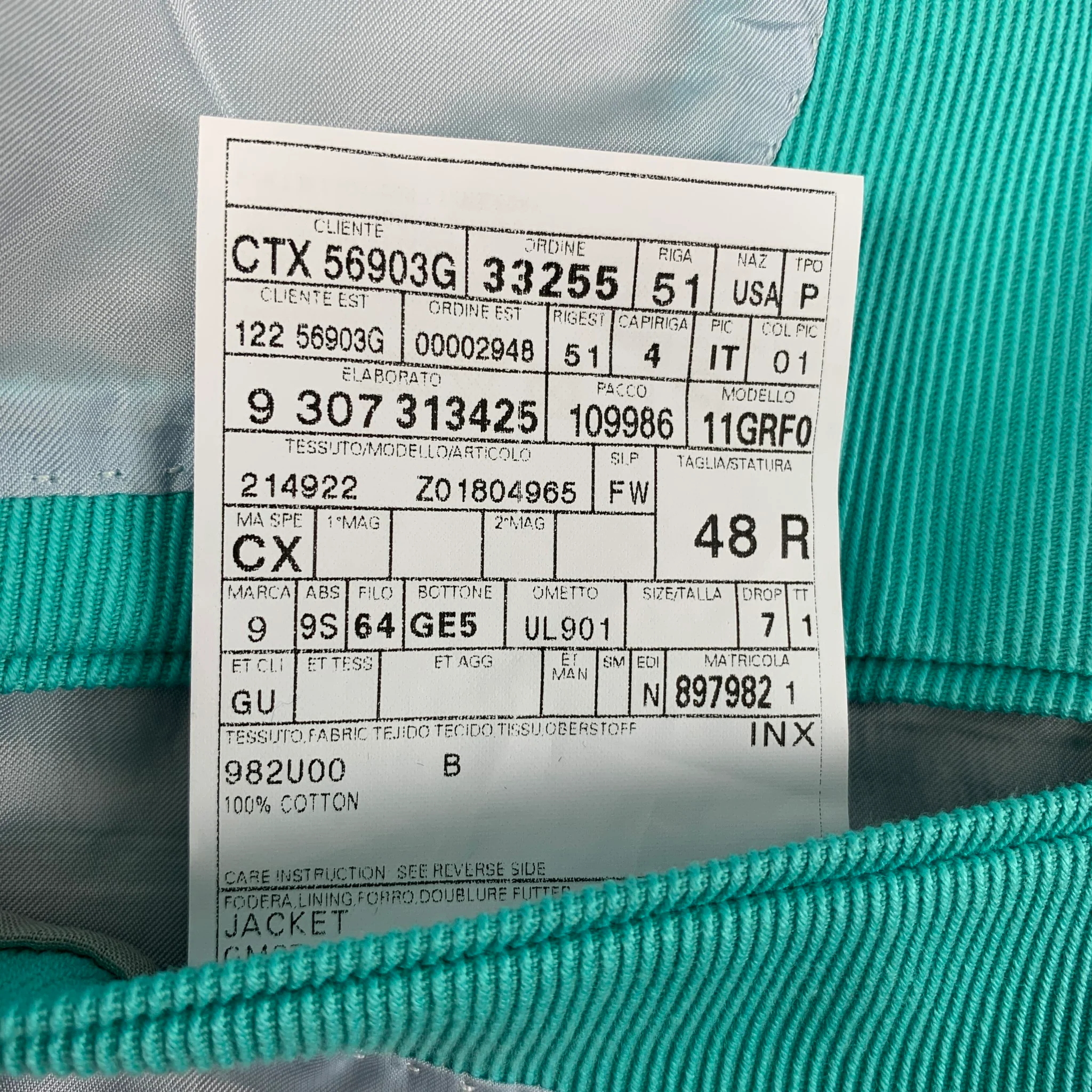GUCCI Size 38 Teal Textured Cotton Notch Lapel Suit - Image 11