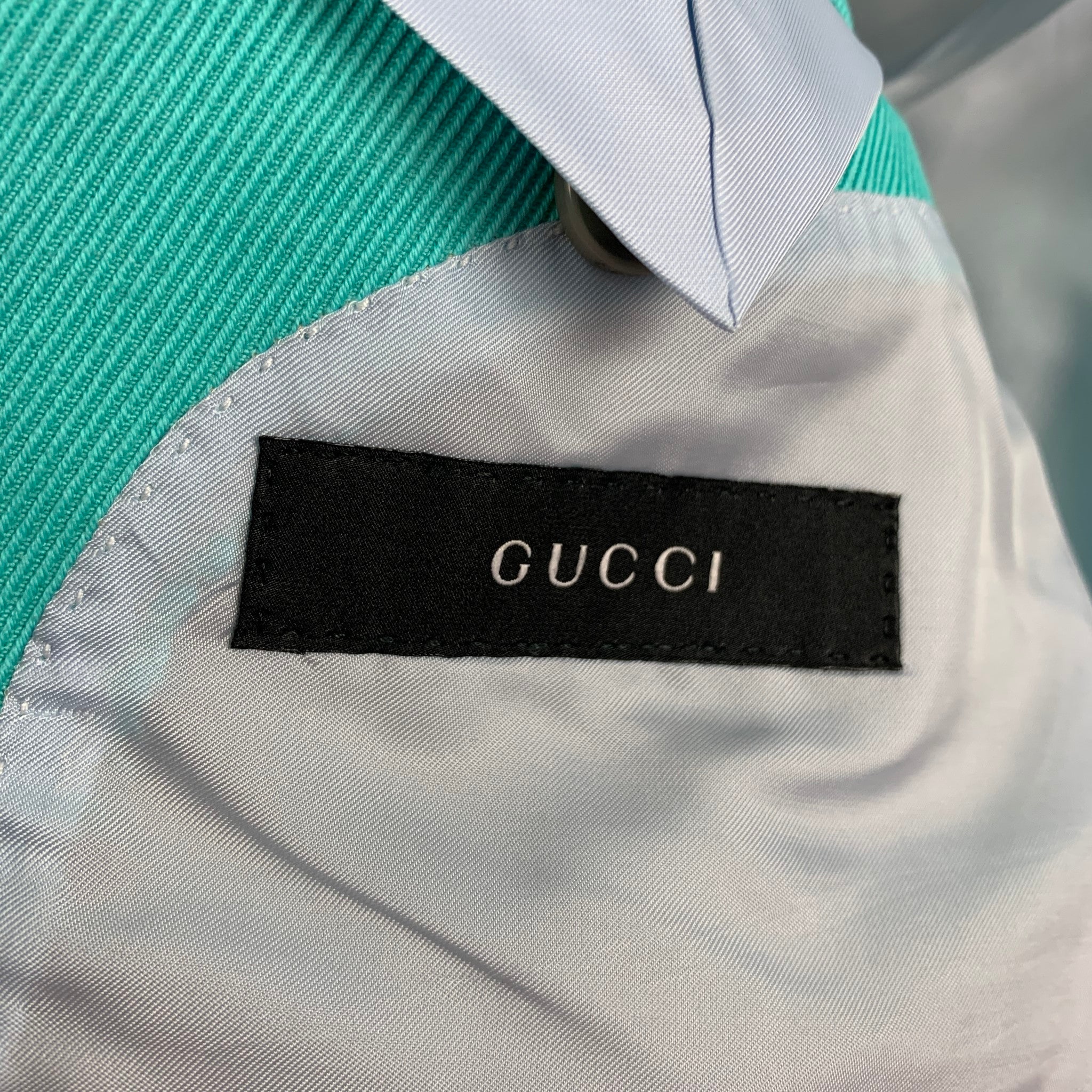 GUCCI Size 38 Teal Textured Cotton Notch Lapel Suit - Image 13